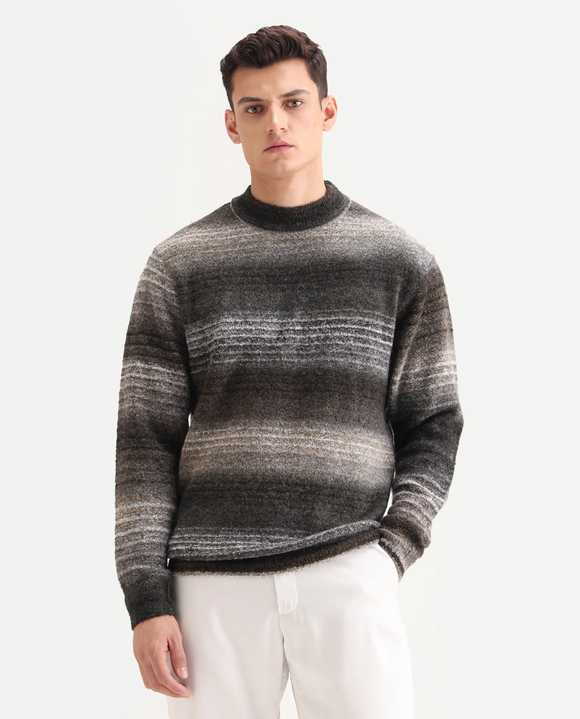 Rare Rabbit Men's Nemot Dark Grey Acrylic Colorblock Regular Fit Full Sleeve Crew Neck Sweater - Image 5