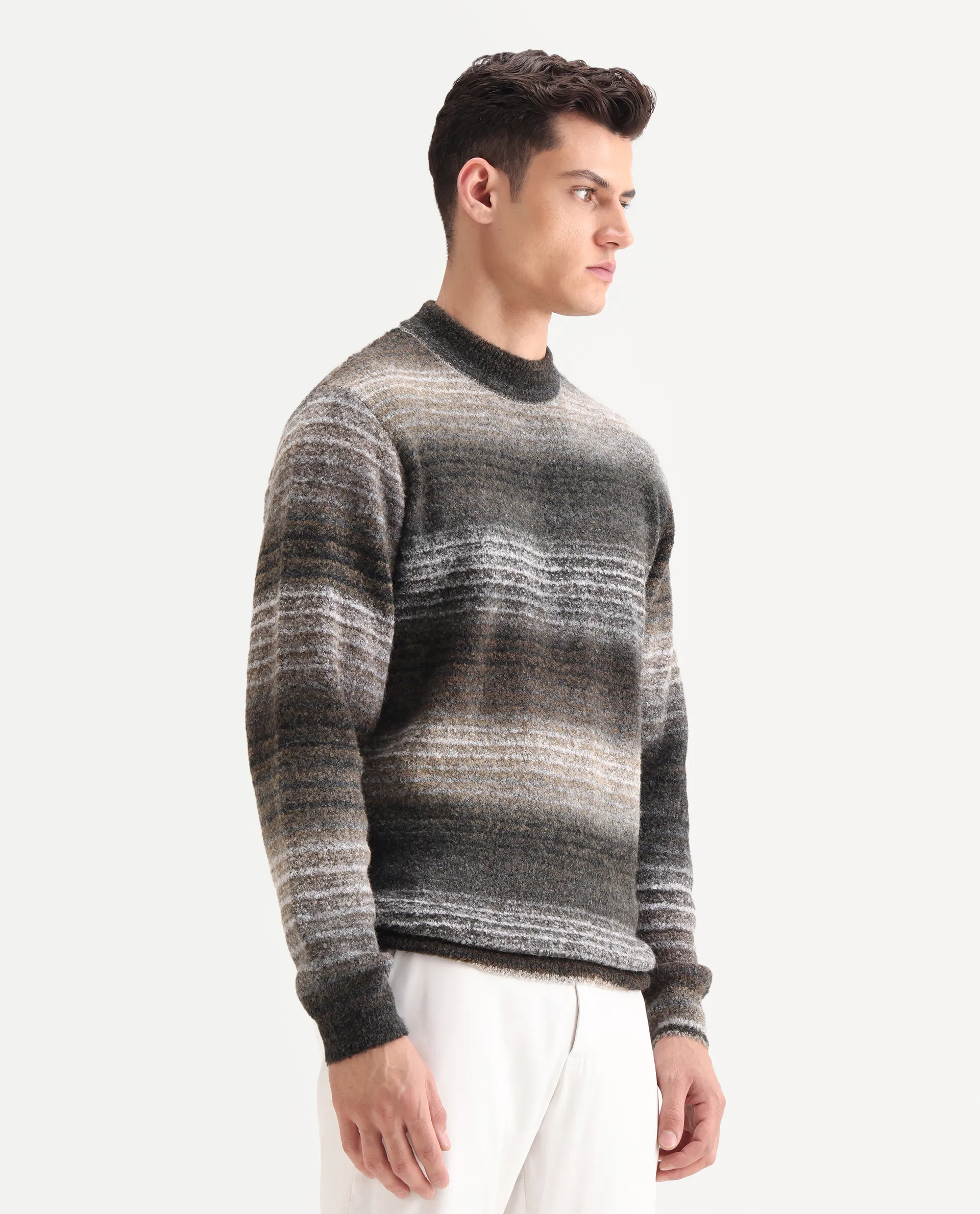 Rare Rabbit Men's Nemot Dark Grey Acrylic Colorblock Regular Fit Full Sleeve Crew Neck Sweater - Image 7