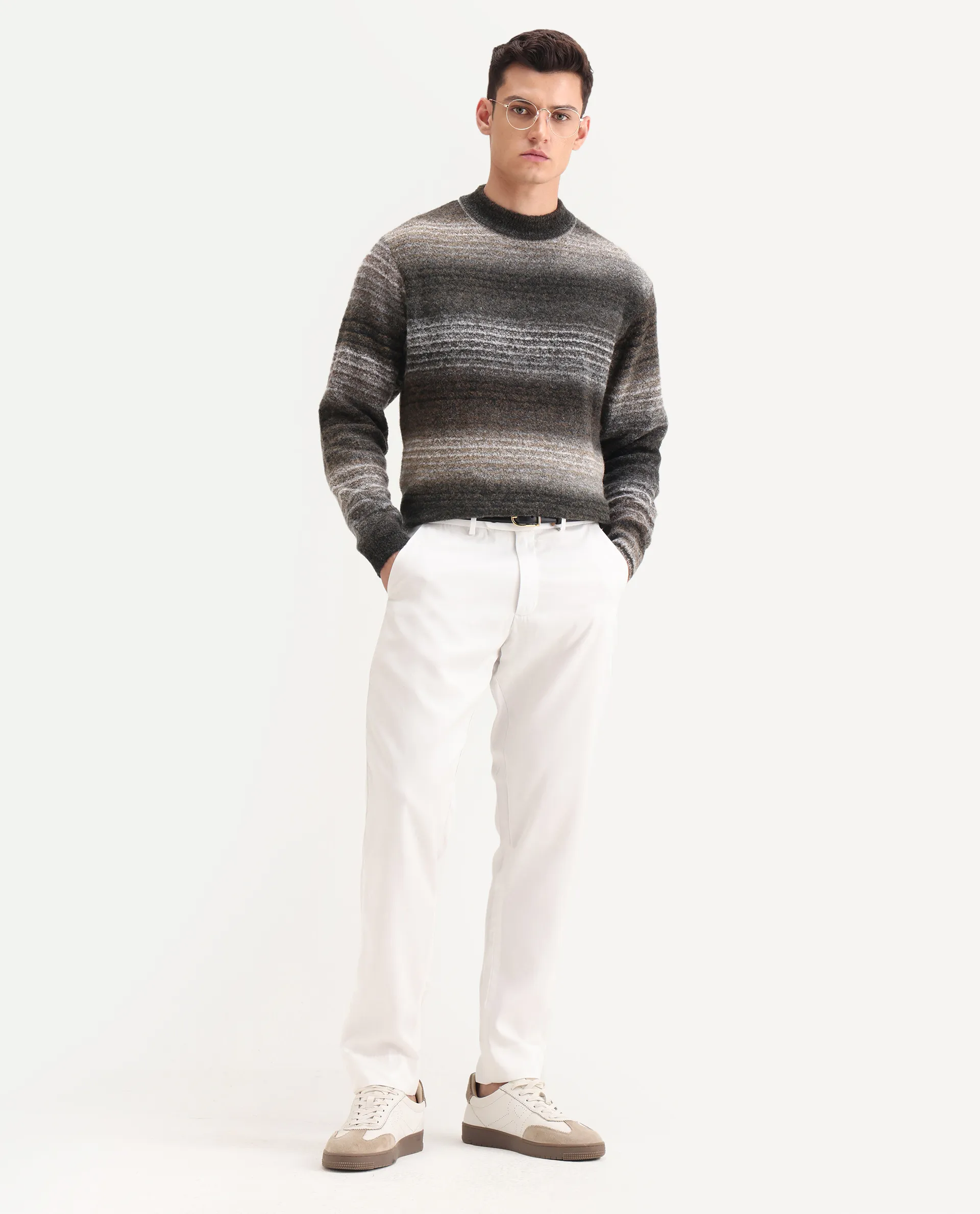 Rare Rabbit Men's Nemot Dark Grey Acrylic Colorblock Regular Fit Full Sleeve Crew Neck Sweater - Image 8