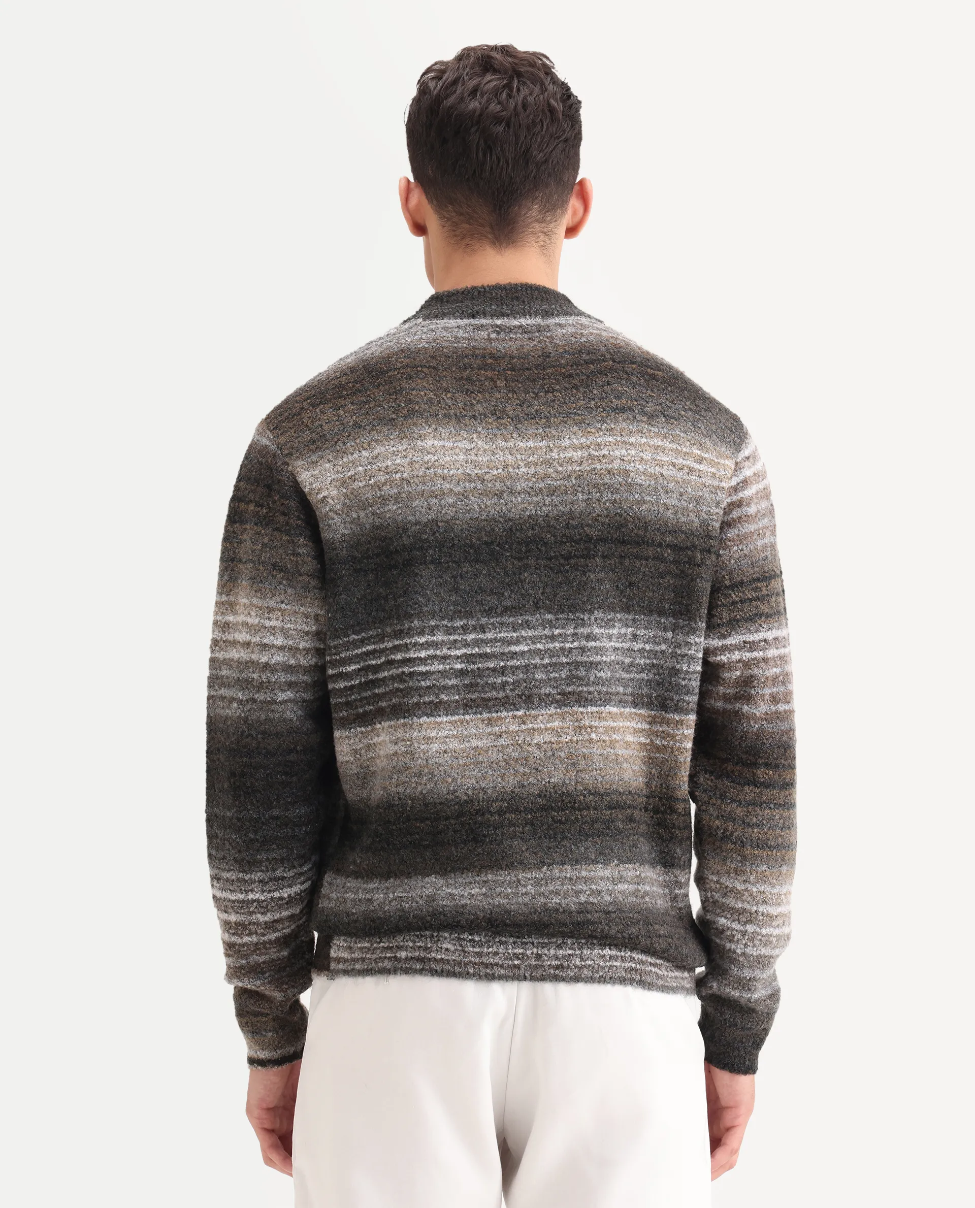 Rare Rabbit Men's Nemot Dark Grey Acrylic Colorblock Regular Fit Full Sleeve Crew Neck Sweater - Image 9