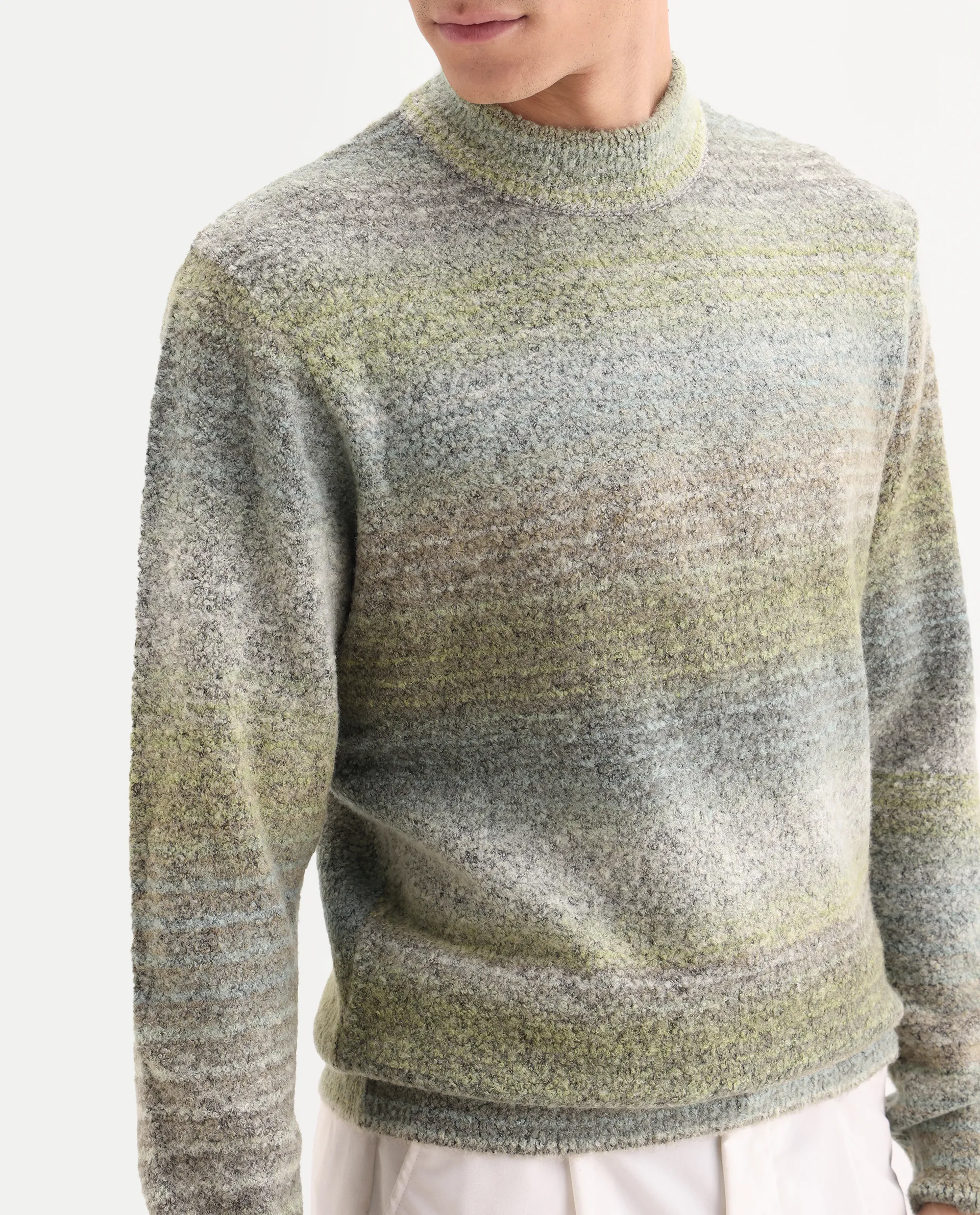 Rare Rabbit Men's Nemot Light Green Acrylic Colorblock Regular Fit Full Sleeve Crew Neck Sweater - Image 3
