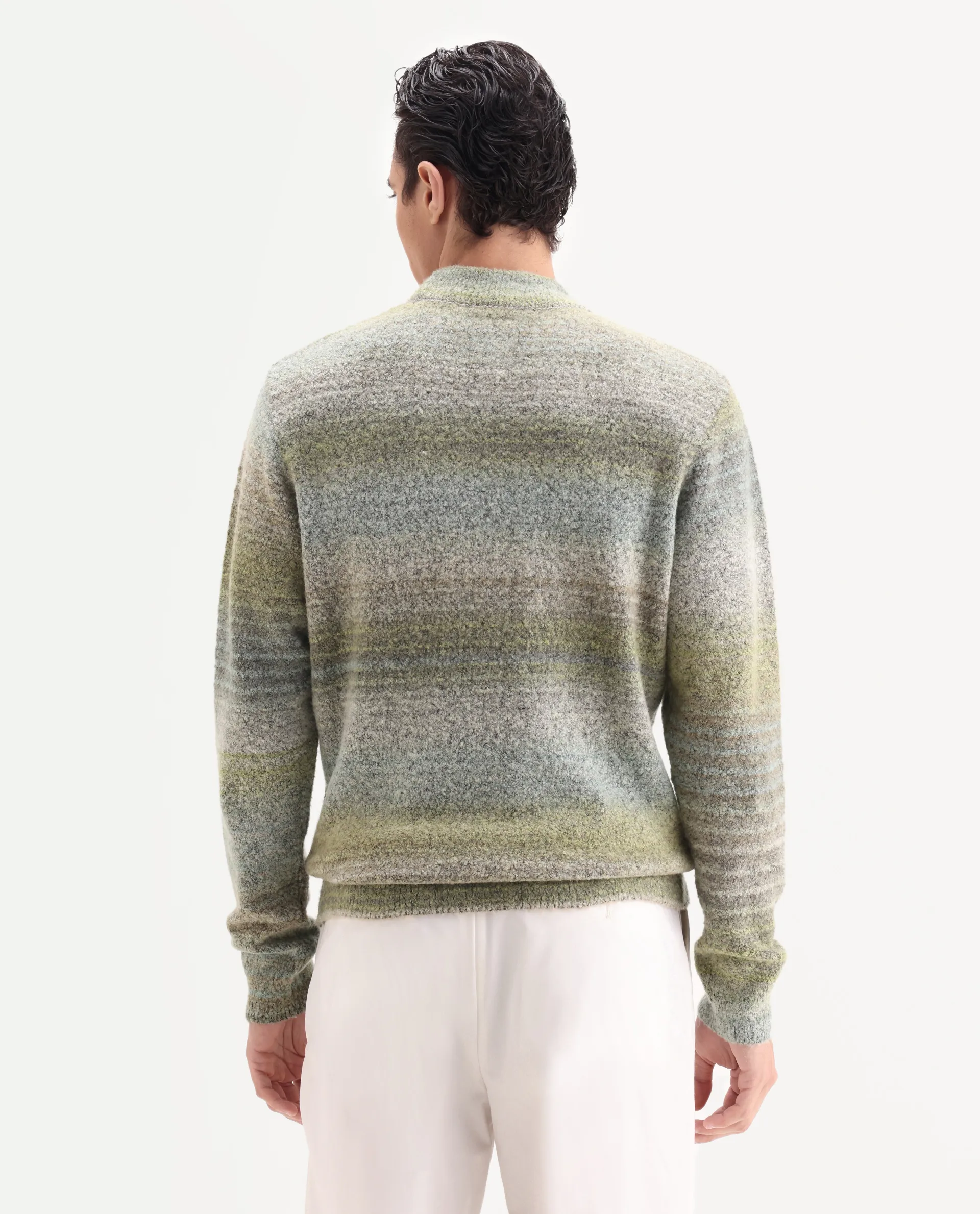 Rare Rabbit Men's Nemot Light Green Acrylic Colorblock Regular Fit Full Sleeve Crew Neck Sweater - Image 9