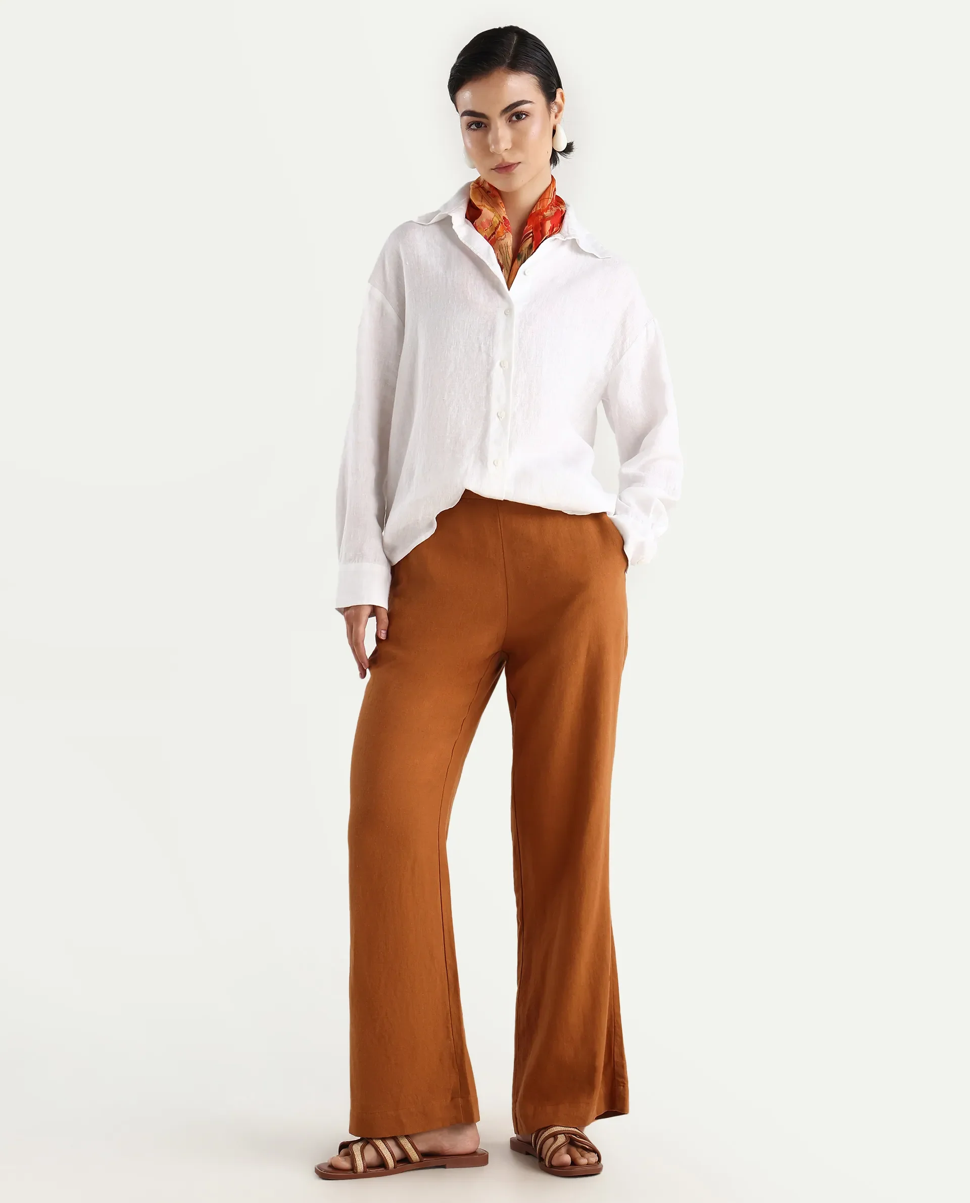 Rareism Women's Nenorat White 100% Linen Spread Collar Boxy Fit Shirt - Image 2
