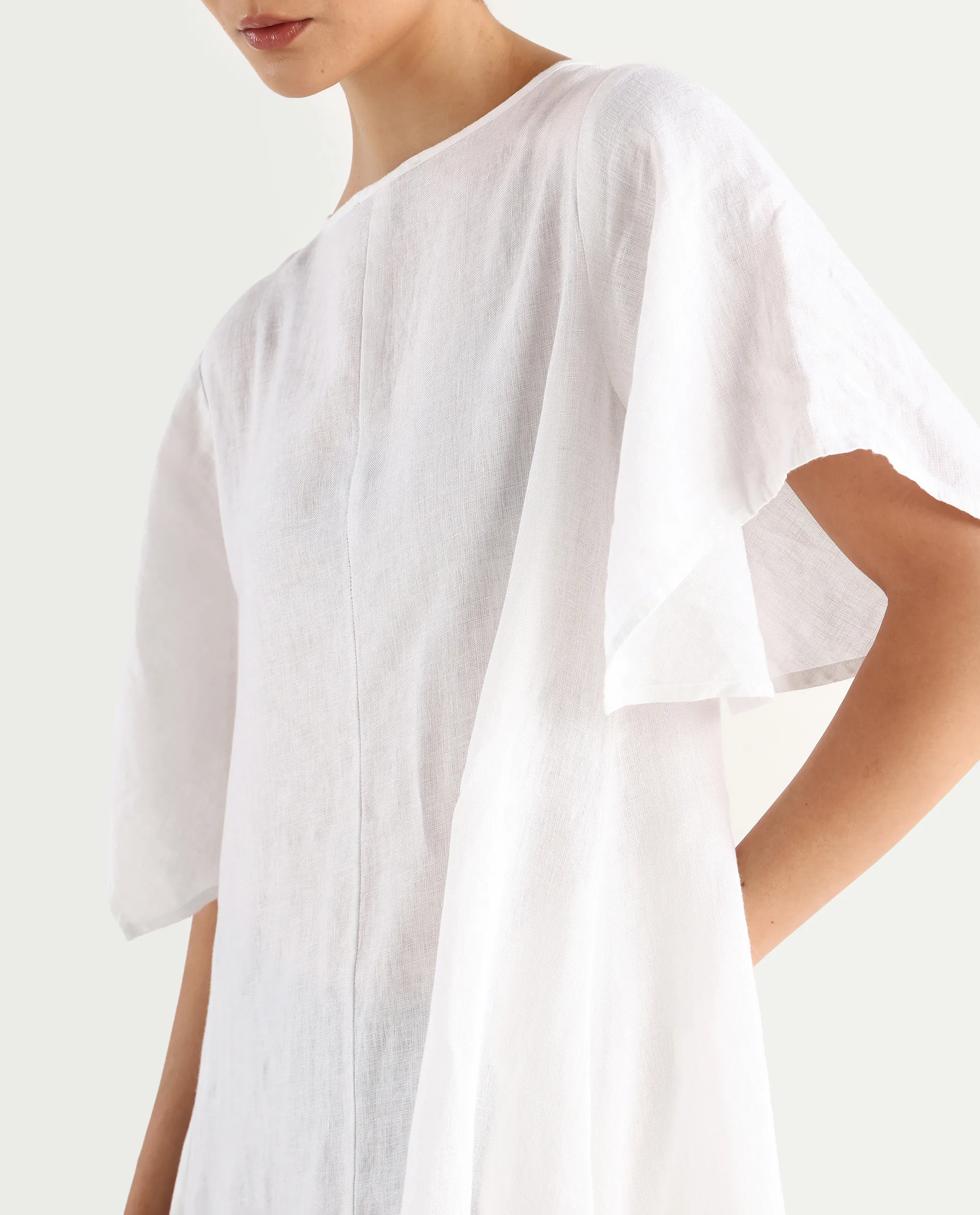 Rareism Women's Nensy White 100% Linen Crew Neck Relaxed Fit Plain Dress - Image 5