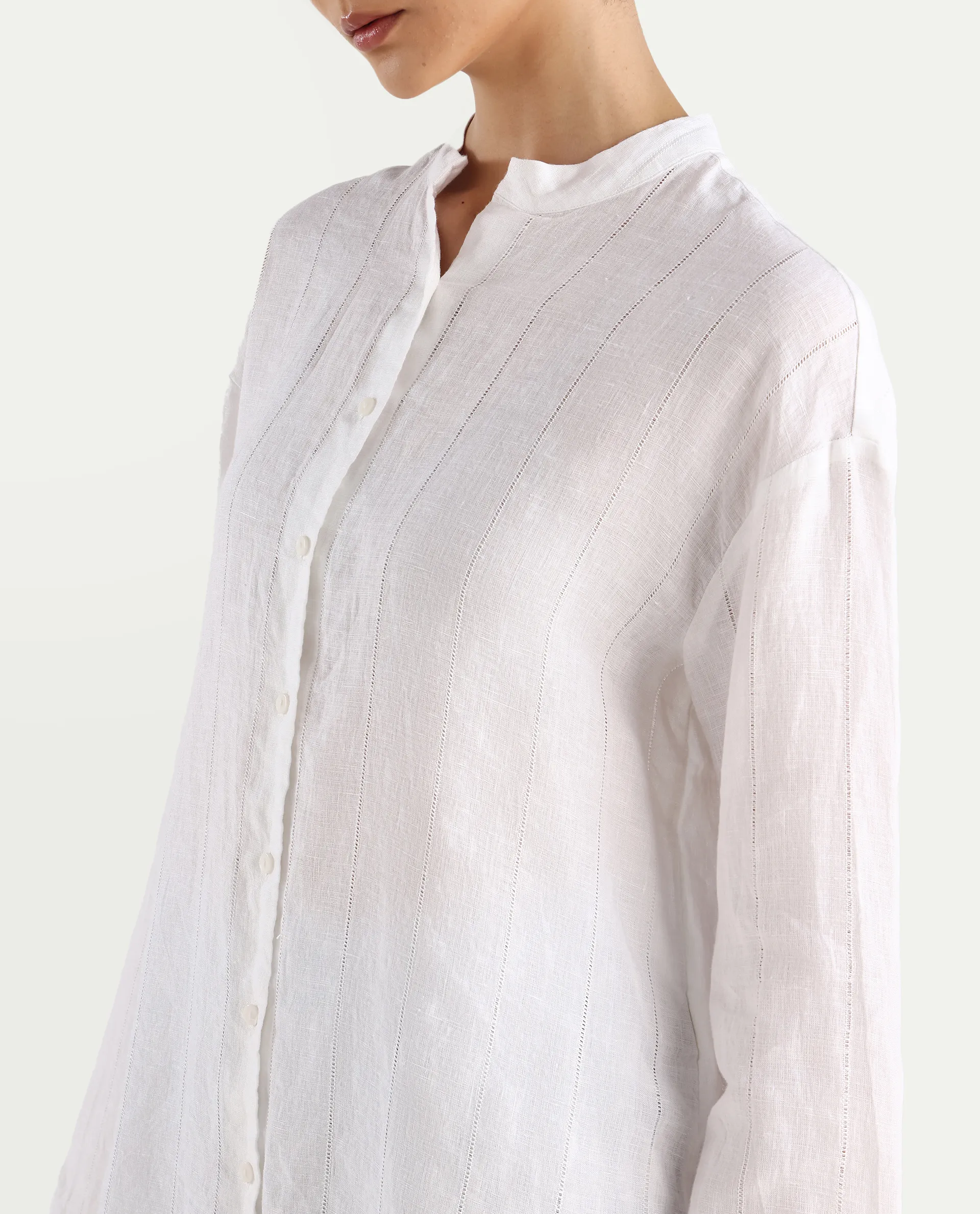Rareism Women's Nenti White Cotton Mandarin Collar Regular Fit Plain Top - Image 5