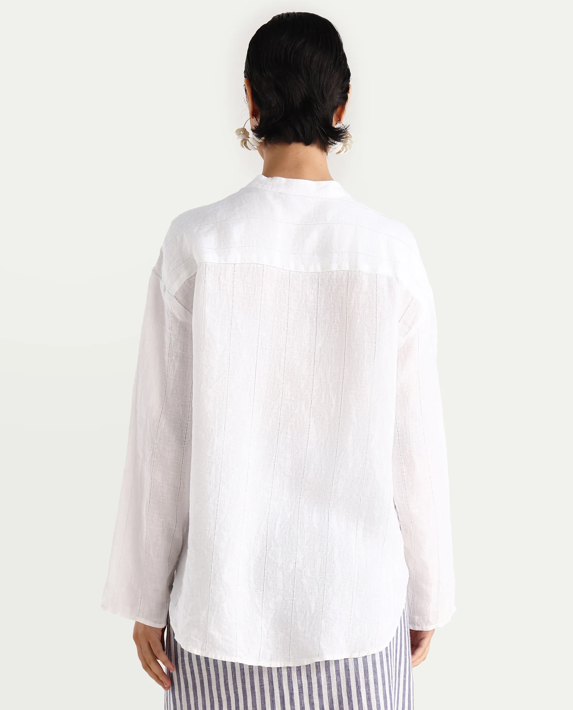 Rareism Women's Nenti White Cotton Mandarin Collar Regular Fit Plain Top - Image 8