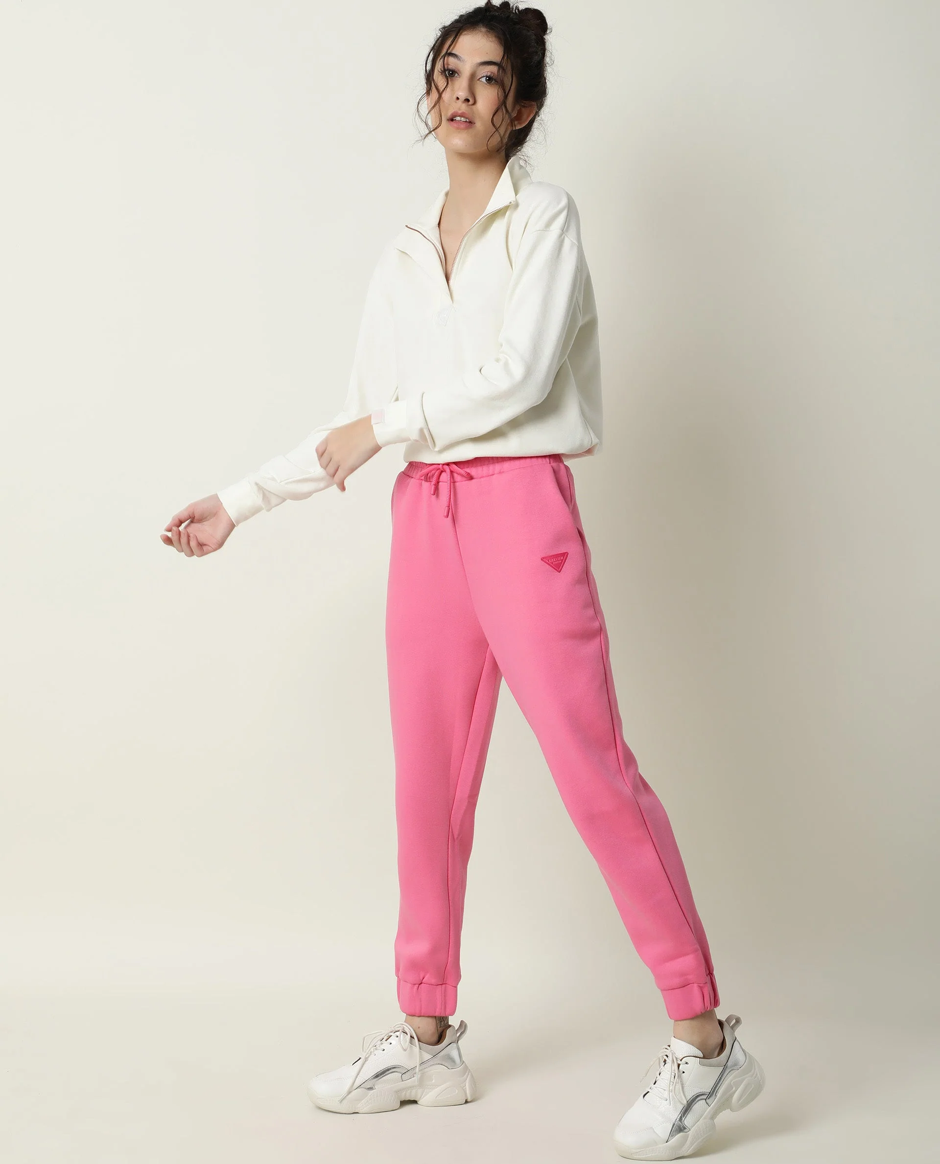 Rareism Women's Neo-1 Pink Polyester Blend Plain Ankle Length Tailored Track Pant - Image 3