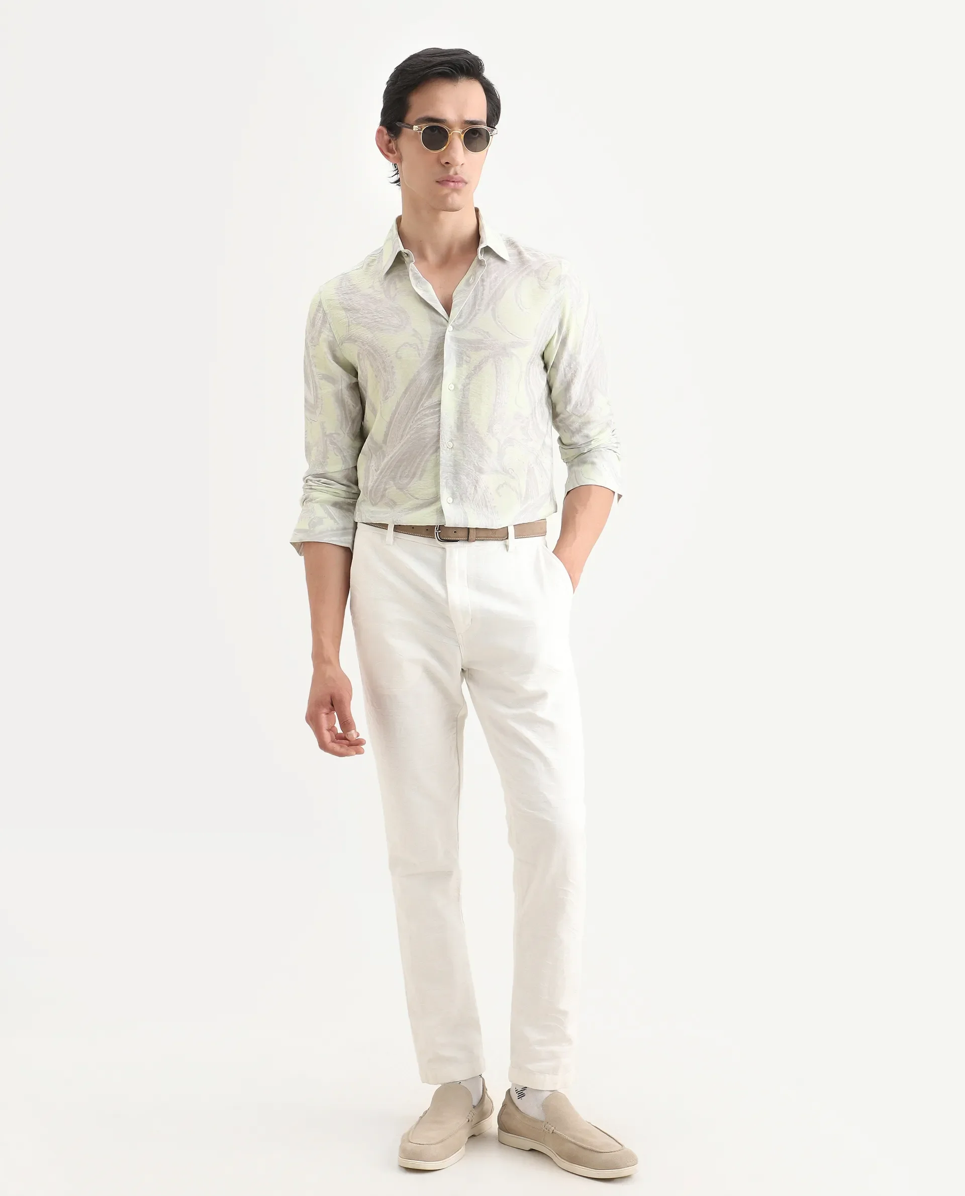 Rare Rabbit Men's Neo Pastel Green Viscose Blend Fabric Full Sleeve Spread Collar Regular Fit Paisley Print Shirt - Image 2