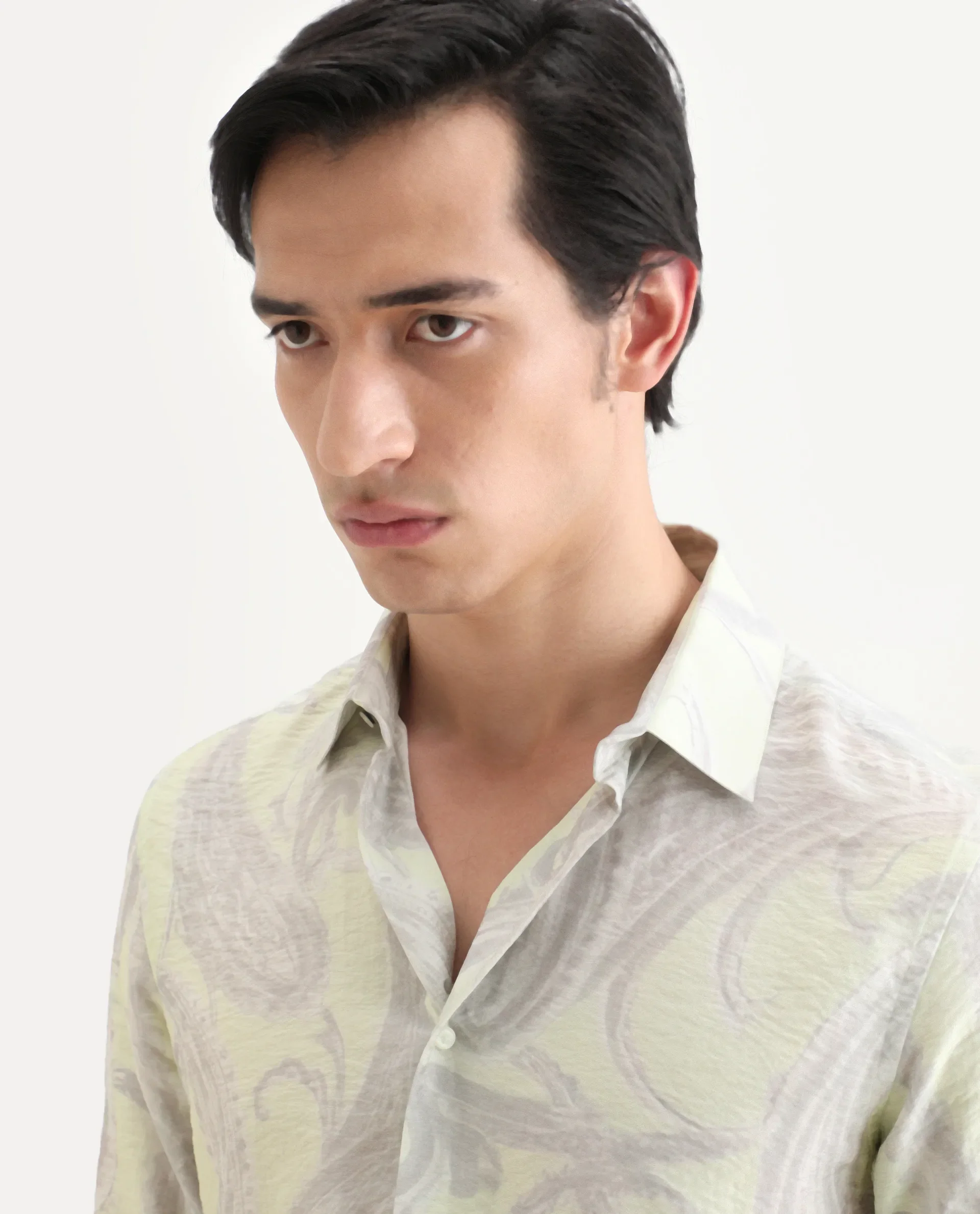 Rare Rabbit Men's Neo Pastel Green Viscose Blend Fabric Full Sleeve Spread Collar Regular Fit Paisley Print Shirt - Image 5