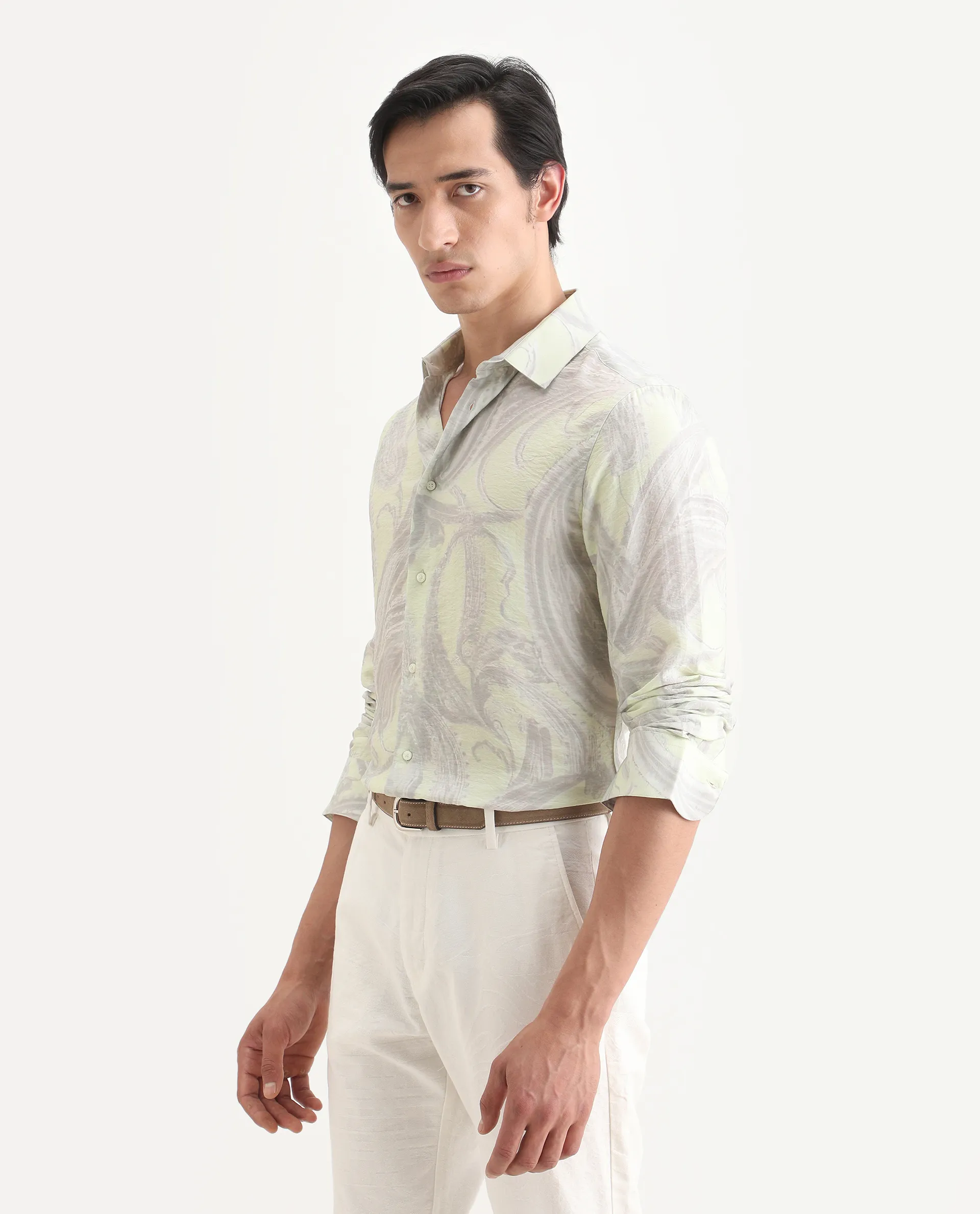 Rare Rabbit Men's Neo Pastel Green Viscose Blend Fabric Full Sleeve Spread Collar Regular Fit Paisley Print Shirt - Image 6