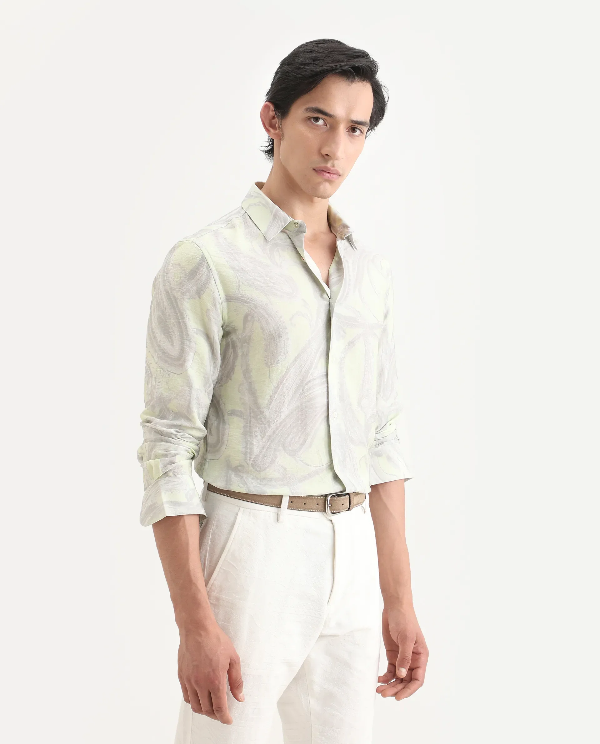 Rare Rabbit Men's Neo Pastel Green Viscose Blend Fabric Full Sleeve Spread Collar Regular Fit Paisley Print Shirt - Image 7
