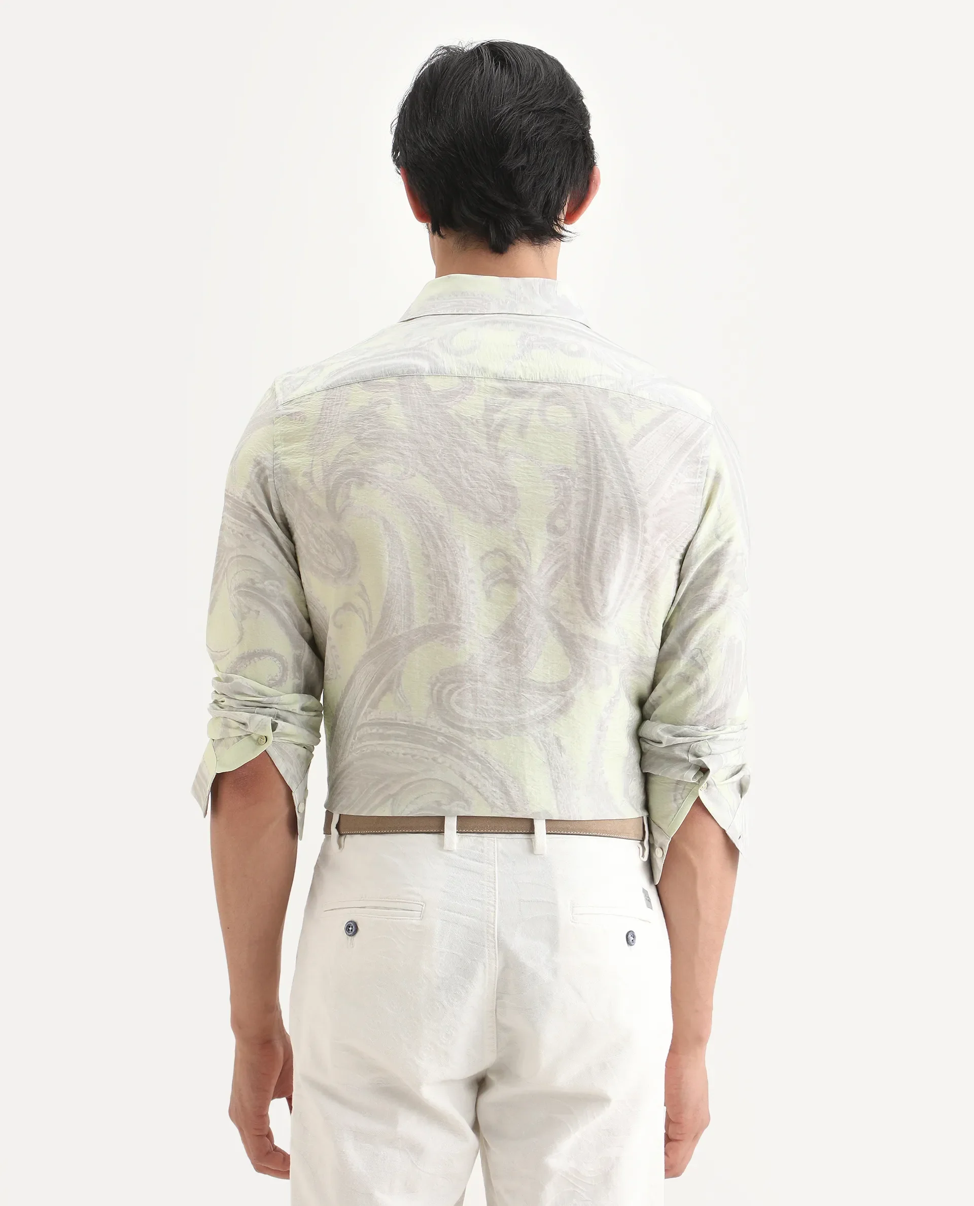 Rare Rabbit Men's Neo Pastel Green Viscose Blend Fabric Full Sleeve Spread Collar Regular Fit Paisley Print Shirt - Image 8