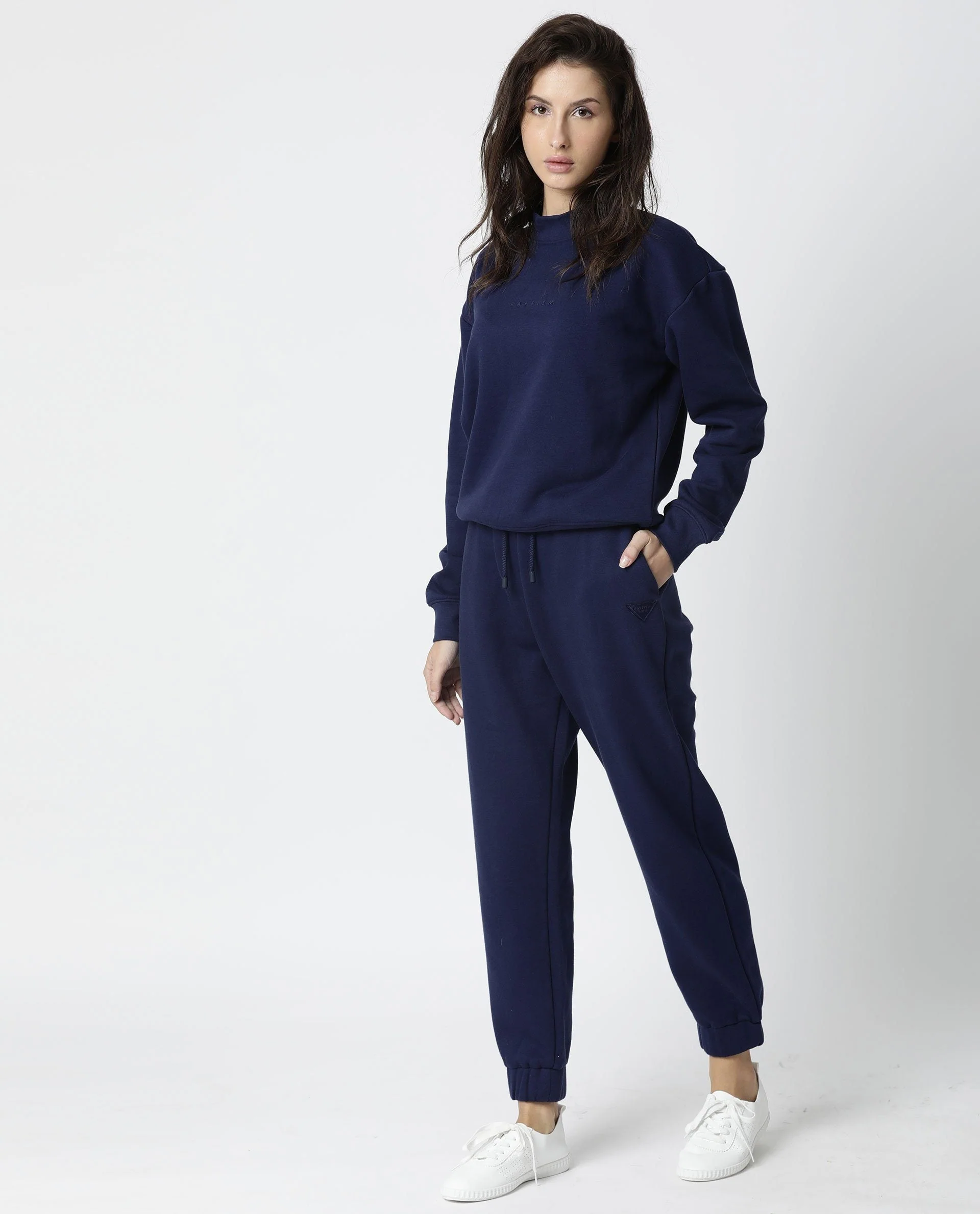 Rareism Women's Neo Blue Polyester Blend Plain Ankle Length Tailored Track Pant - Image 3