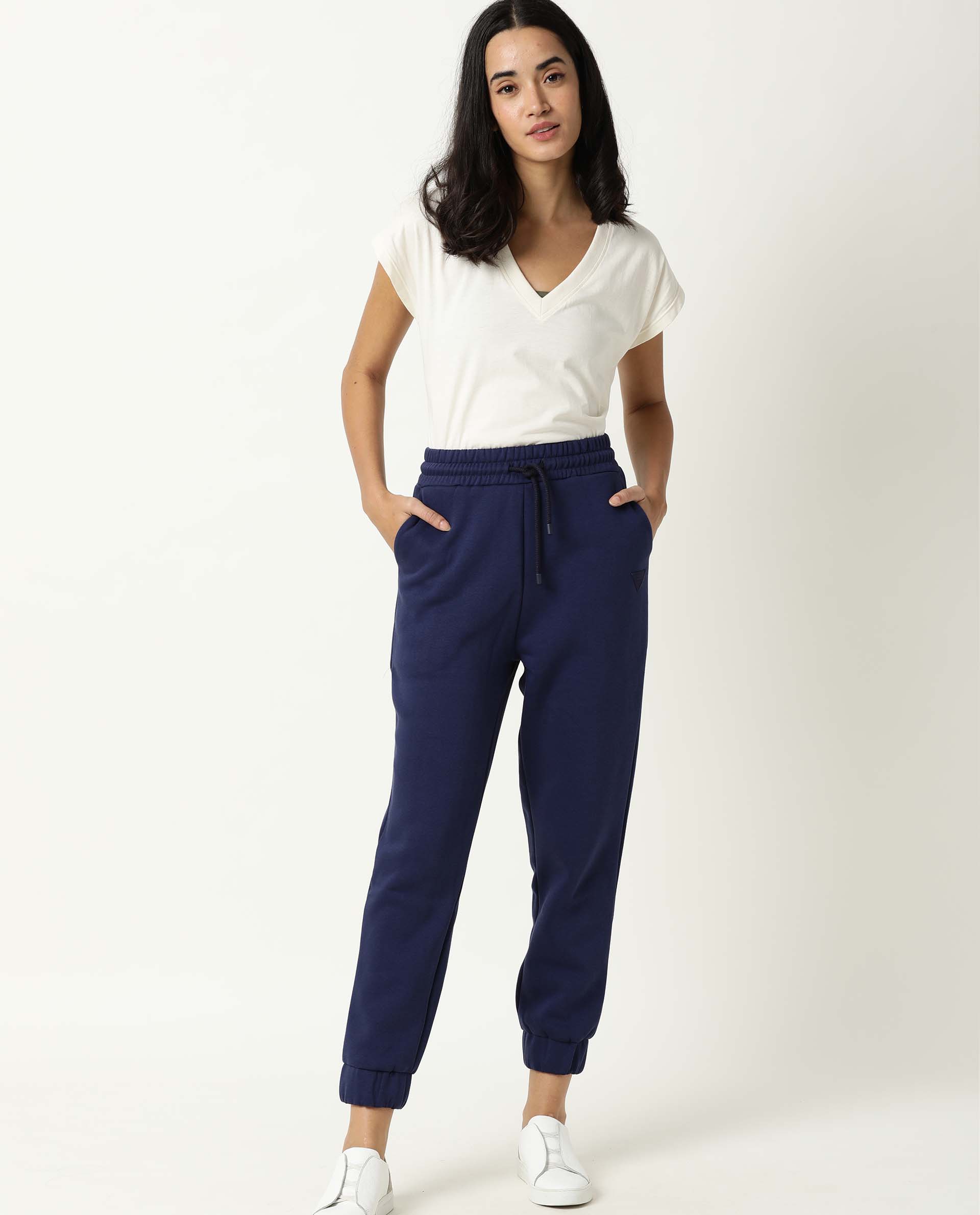 Rareism Women's Neo Blue Polyester Blend Plain Ankle Length Tailored Track Pant - Image 5