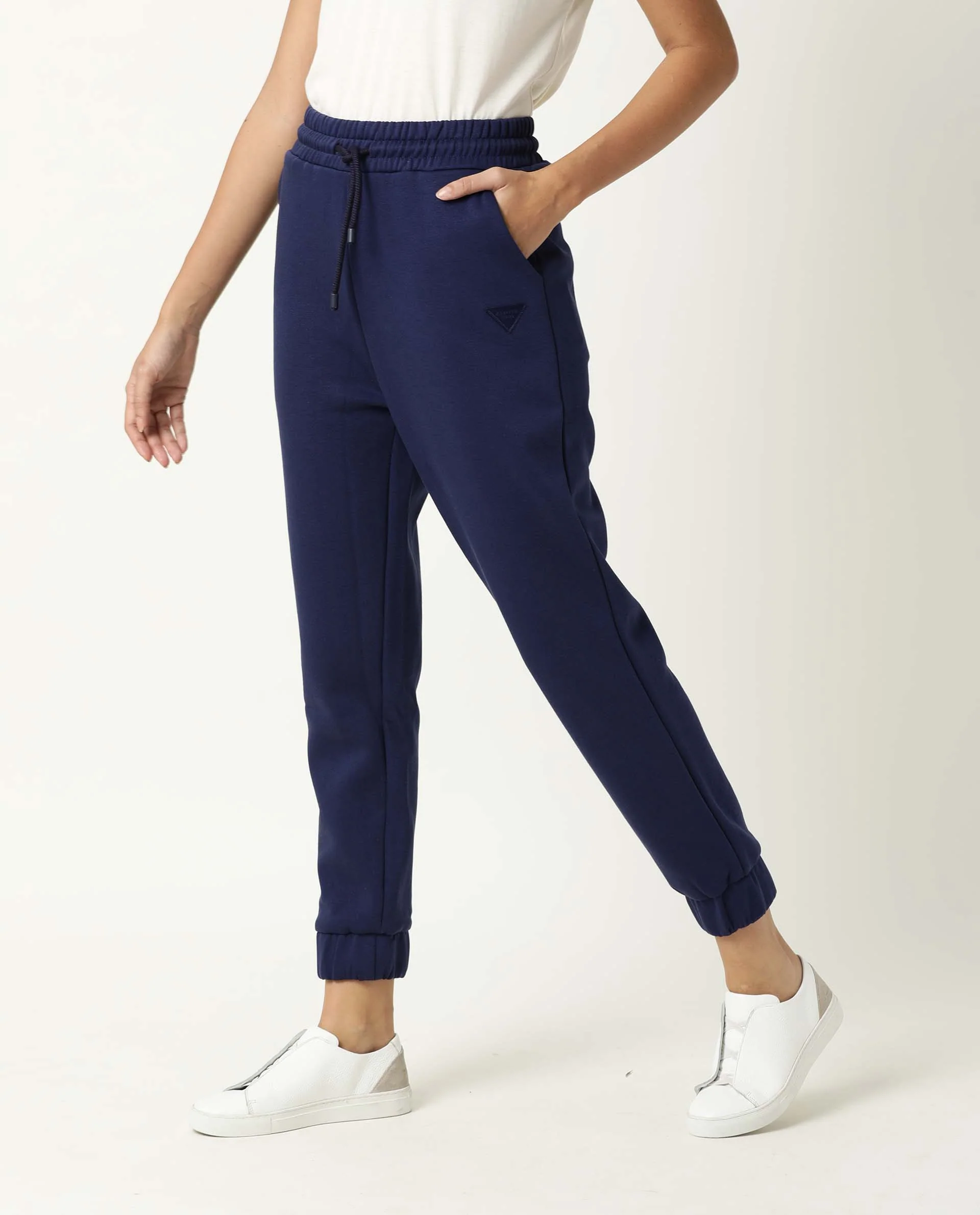 Rareism Women's Neo Blue Polyester Blend Plain Ankle Length Tailored Track Pant - Image 7