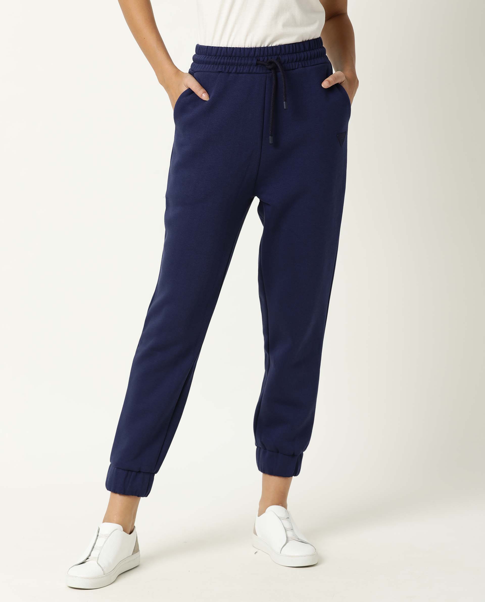 Rareism Women's Neo Blue Polyester Blend Plain Ankle Length Tailored Track Pant - Image 8