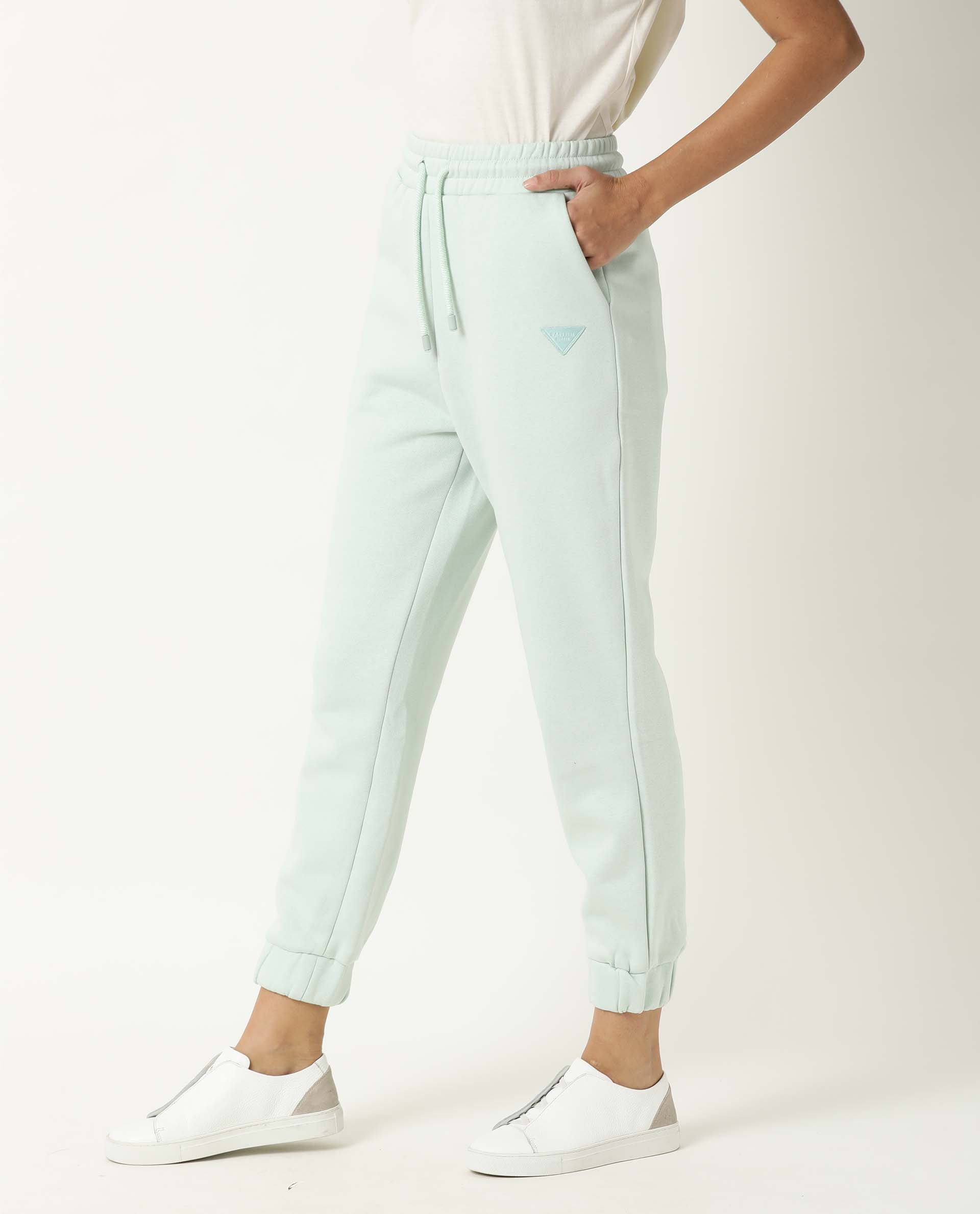 Rareism Women's Neo Green Polyester Blend Plain Ankle Length Tailored Track Pant
