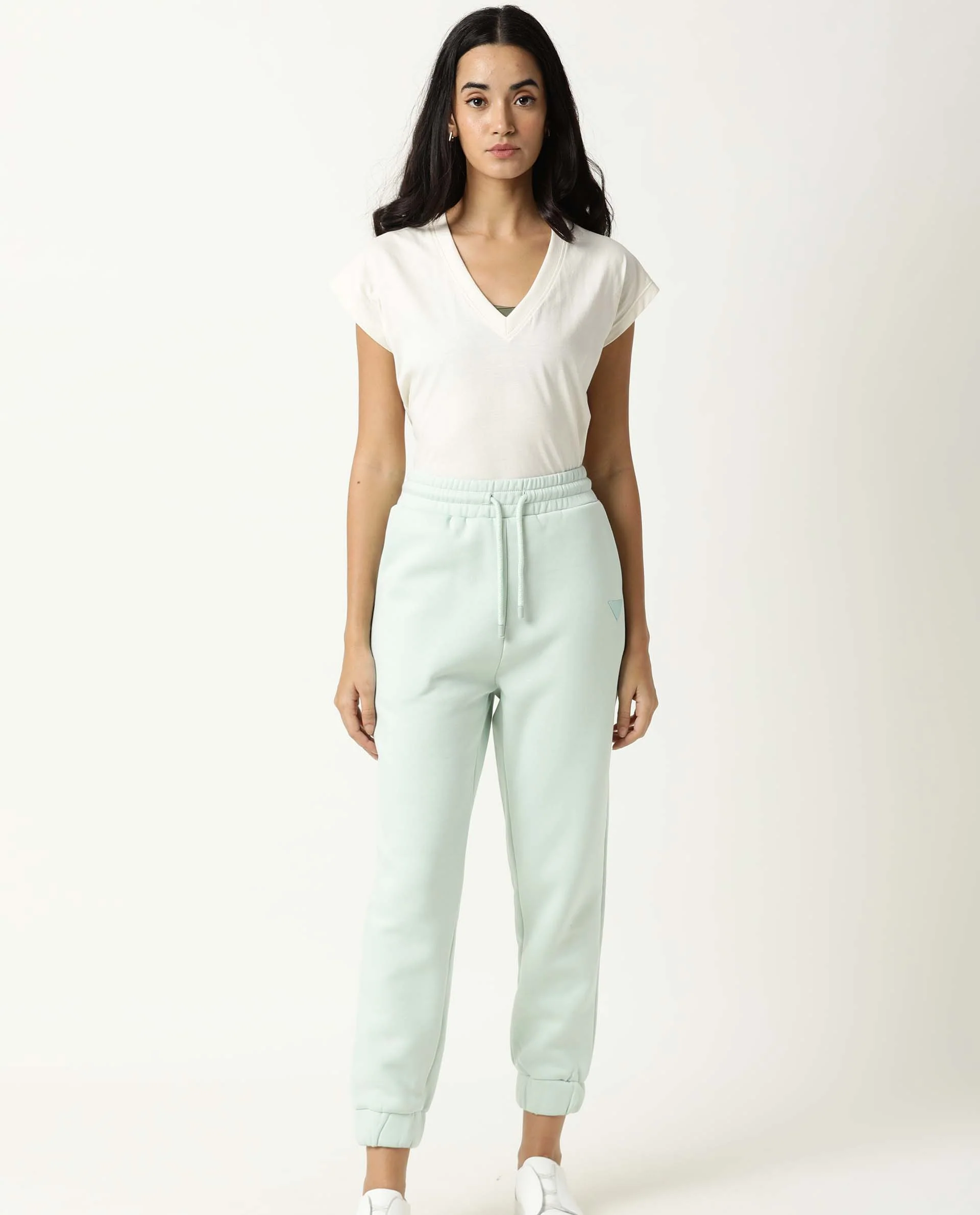 Rareism Women's Neo Green Polyester Blend Plain Ankle Length Tailored Track Pant - Image 2