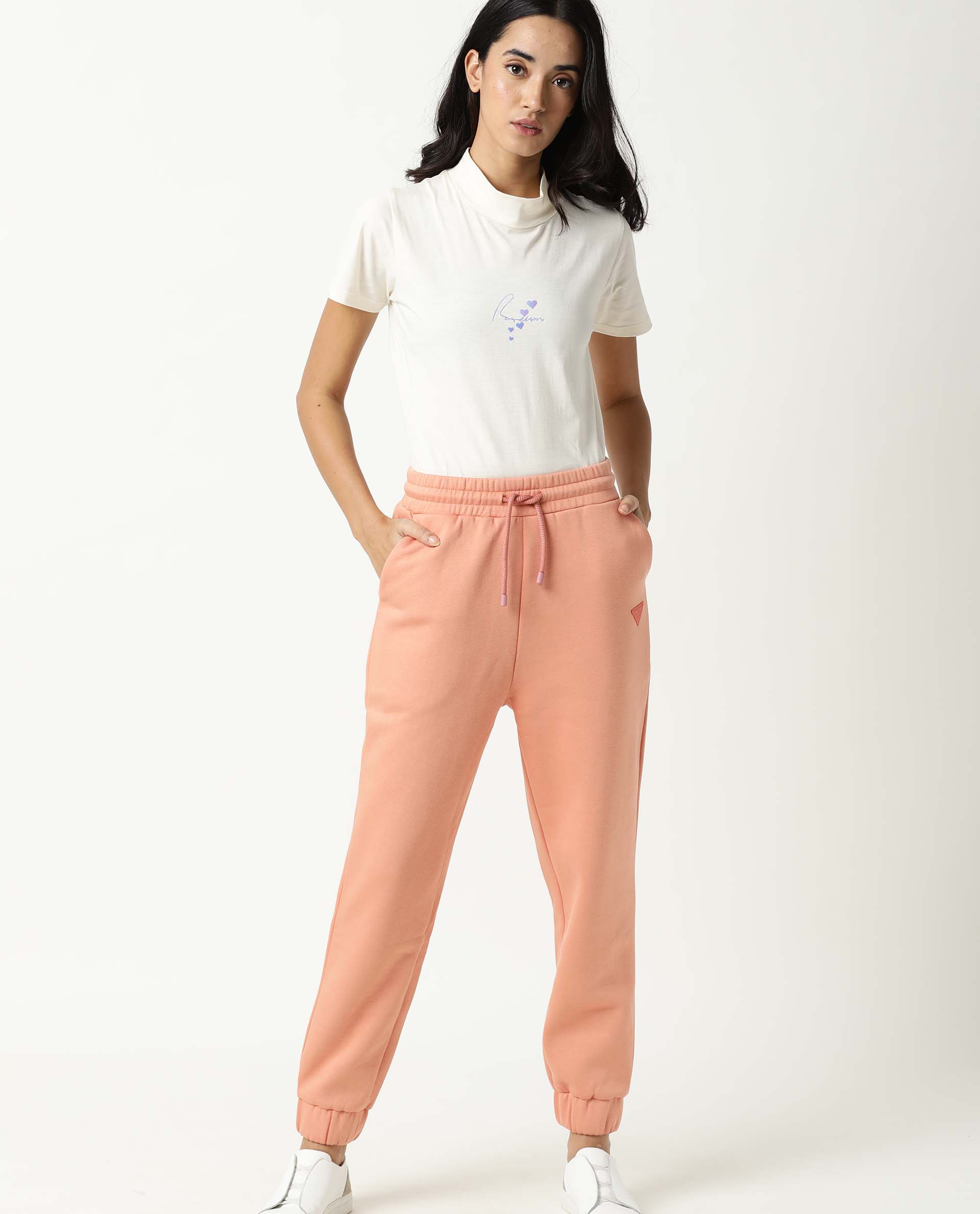 Rareism Women's Neo Orange Polyester Blend Plain Ankle Length Tailored Track Pant - Image 7