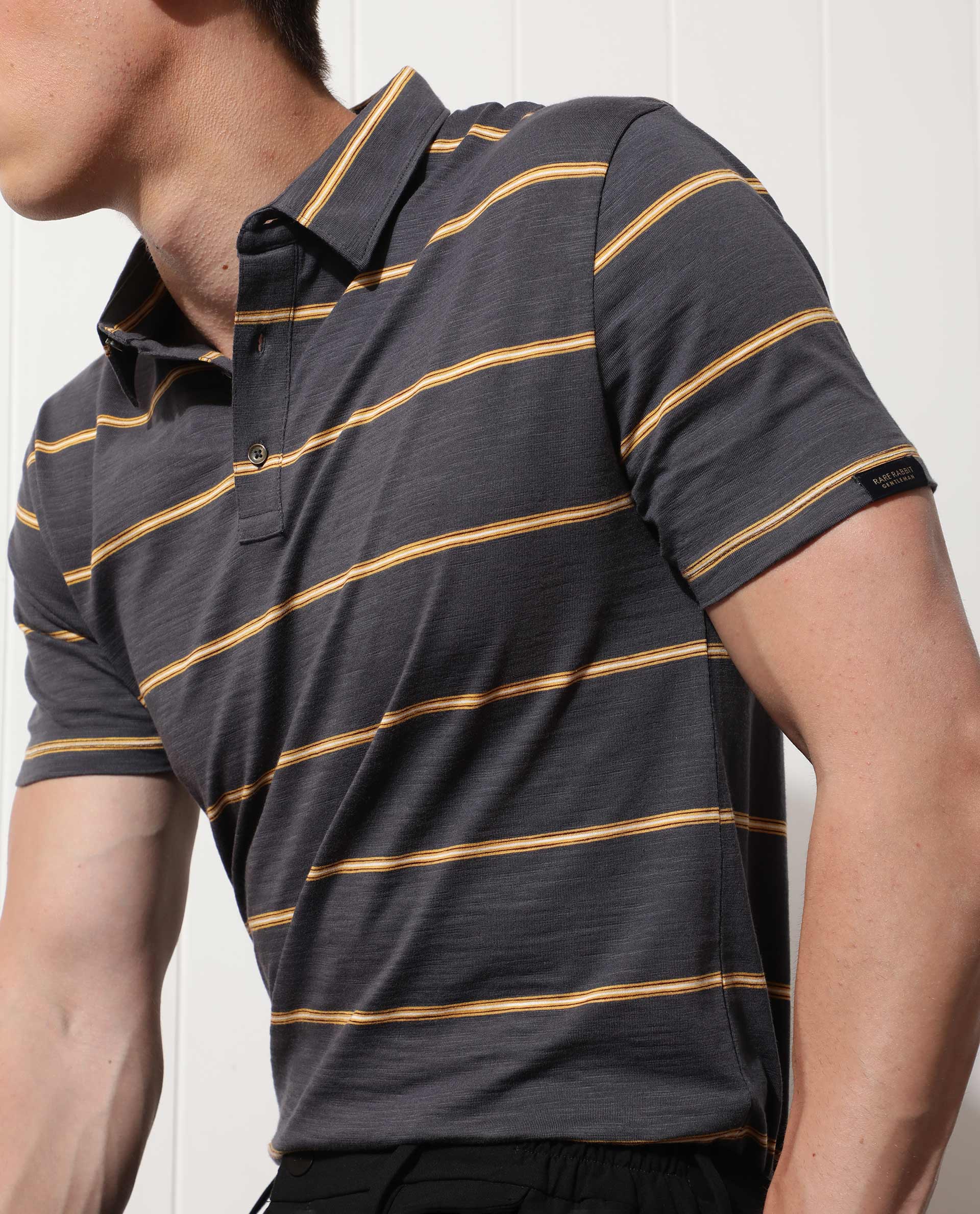 Rare Rabbit Men's Neons Grey Regular Fit Polo - Image 3