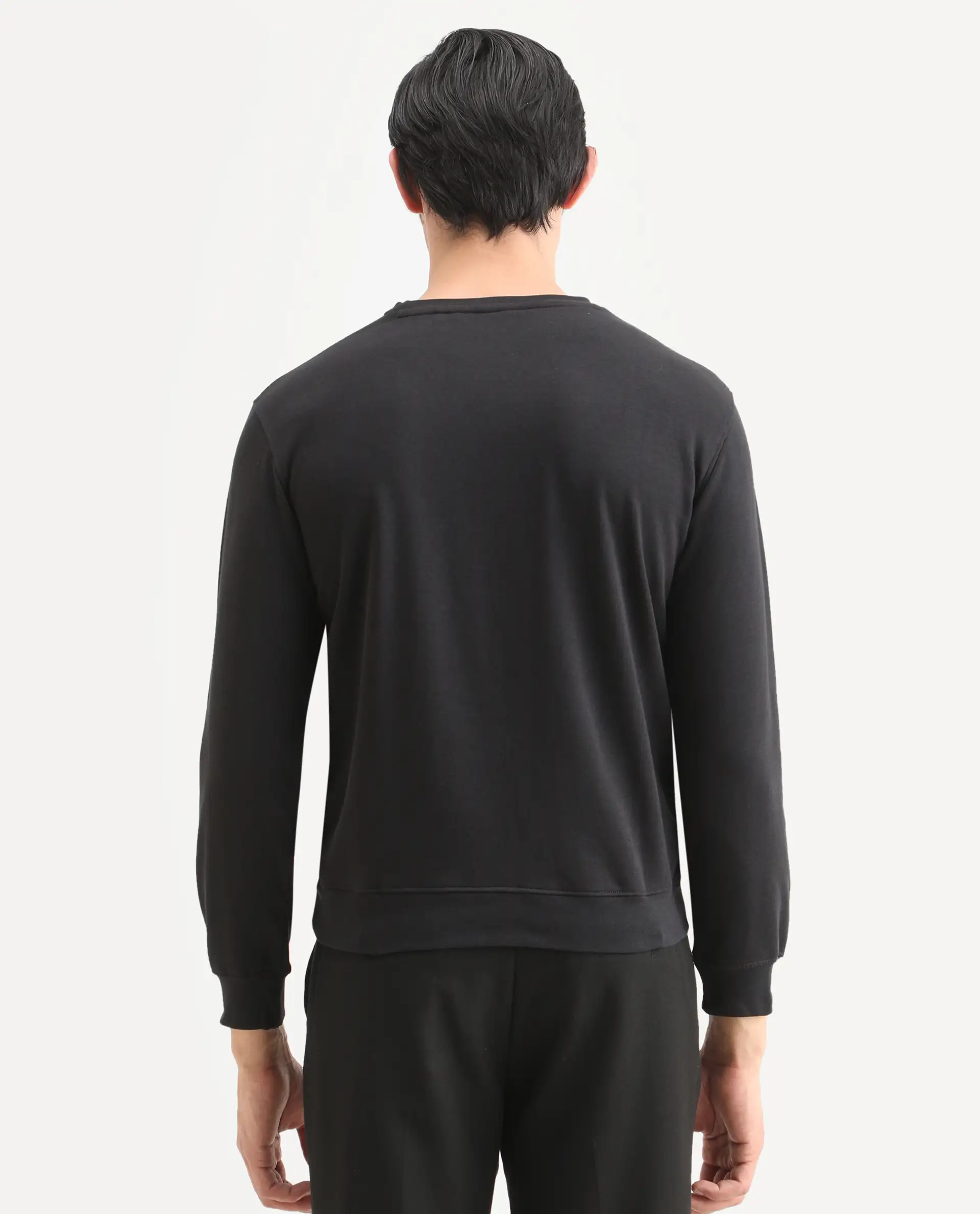 Rare Rabbit Men's Neor Black Cotton Embroidered Regular Fit Full Sleeve Crew Neck Sweatshirt - Image 7