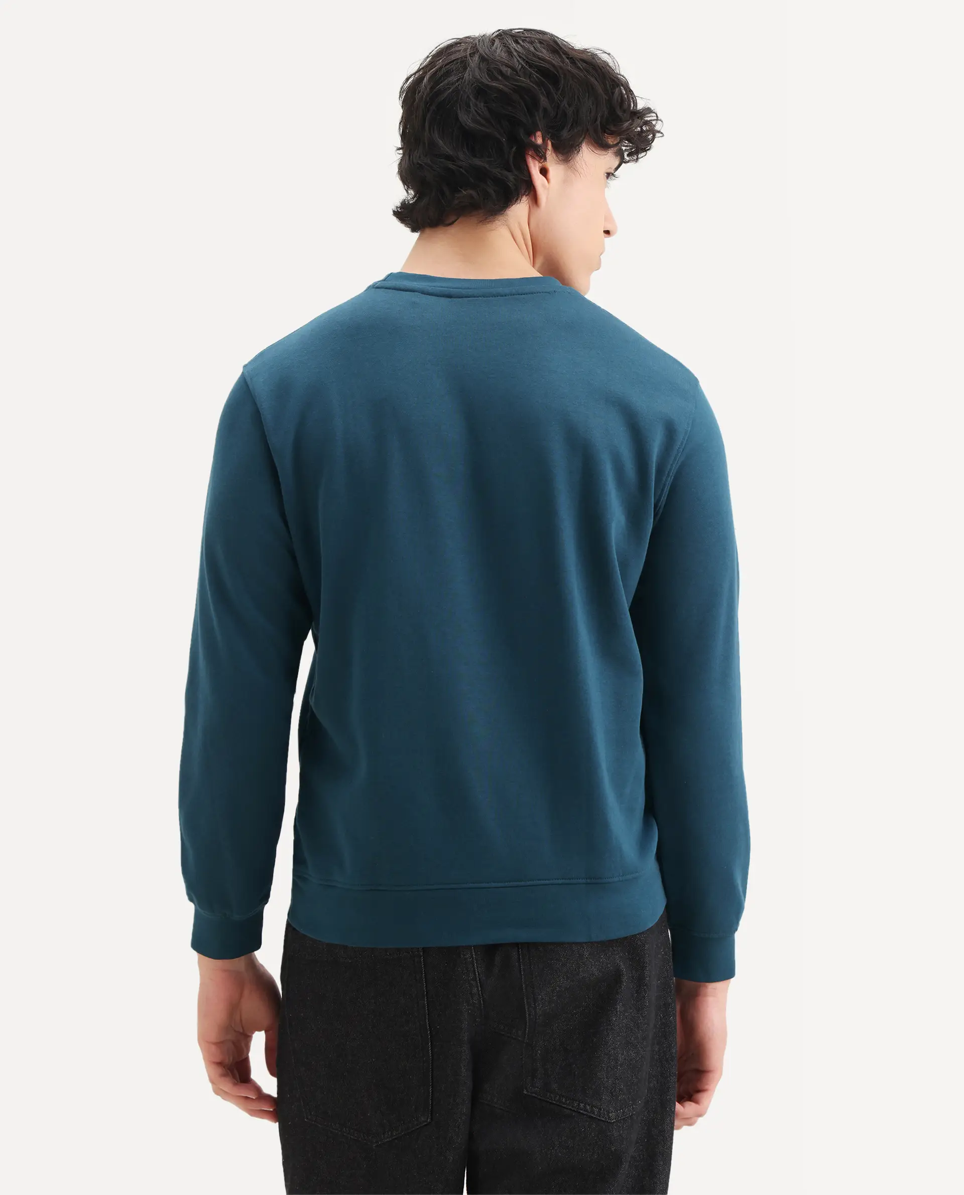 Rare Rabbit Men's Neos Petrol Cotton Embroidered Regular Fit Full Sleeve Crew Neck Sweatshirt - Image 7