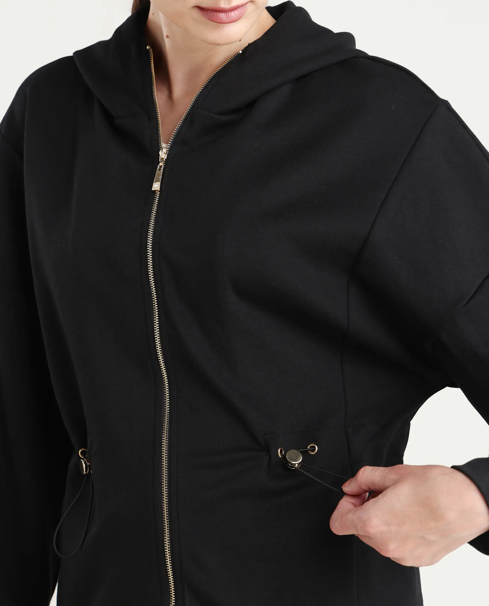 Rareism Women's Nerlo Black Modal Blend Fabric Hooded Relaxed Fit Printed Sweatshirt - Image 3