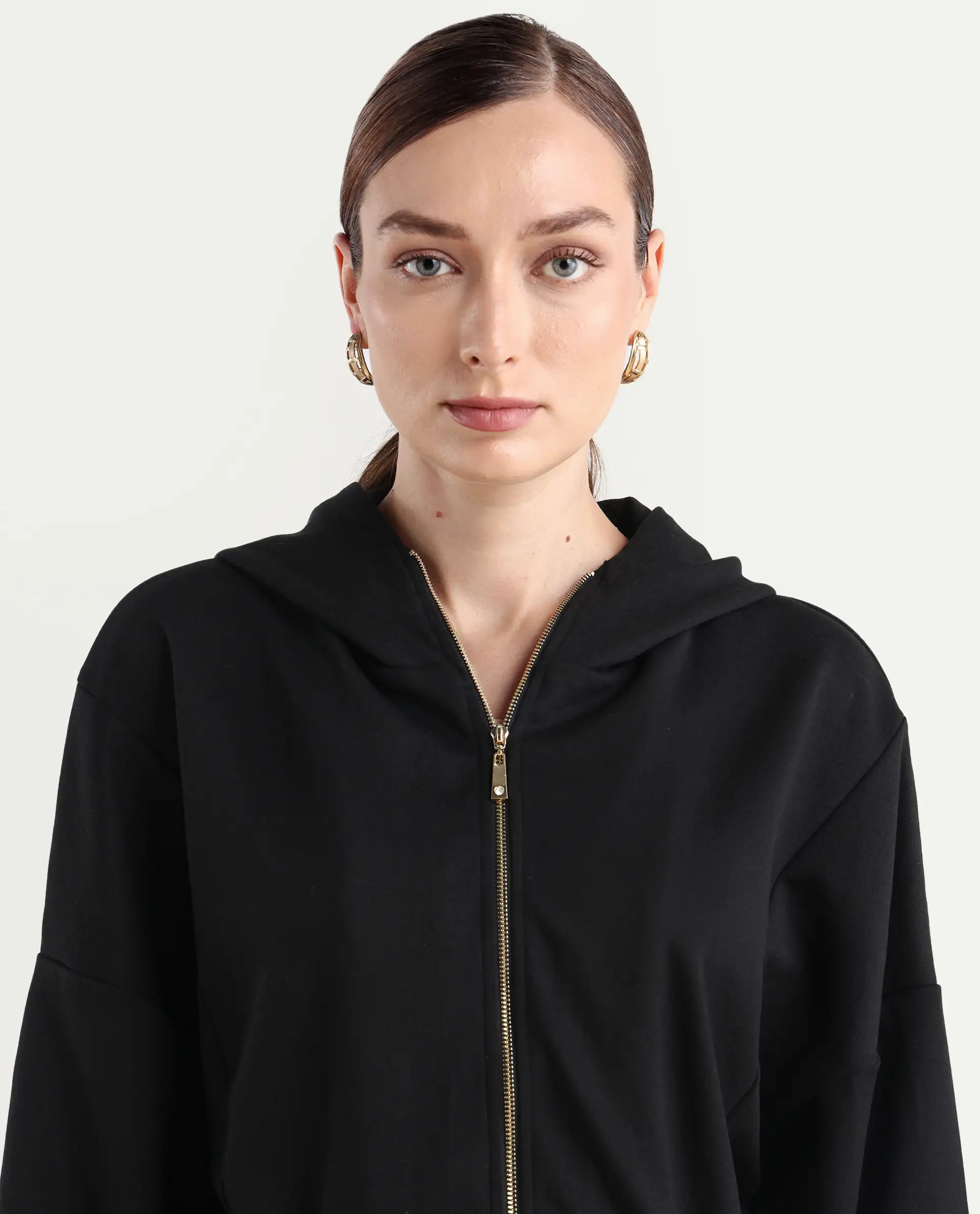 Rareism Women's Nerlo Black Modal Blend Fabric Hooded Relaxed Fit Printed Sweatshirt - Image 6