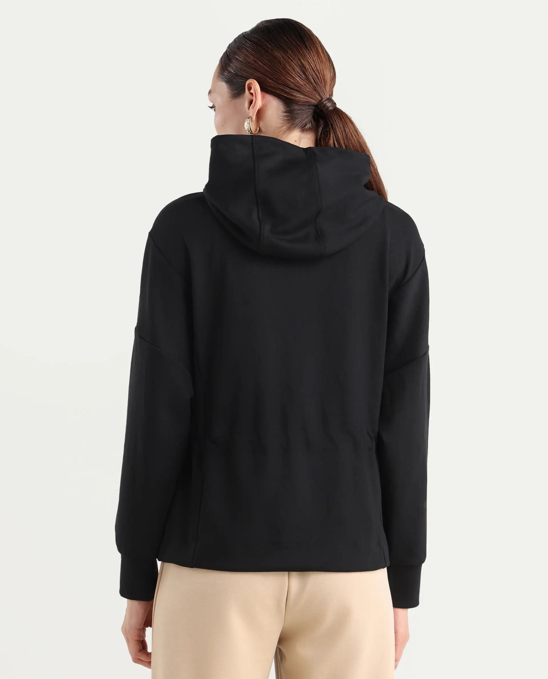 Rareism Women's Nerlo Black Modal Blend Fabric Hooded Relaxed Fit Printed Sweatshirt - Image 8