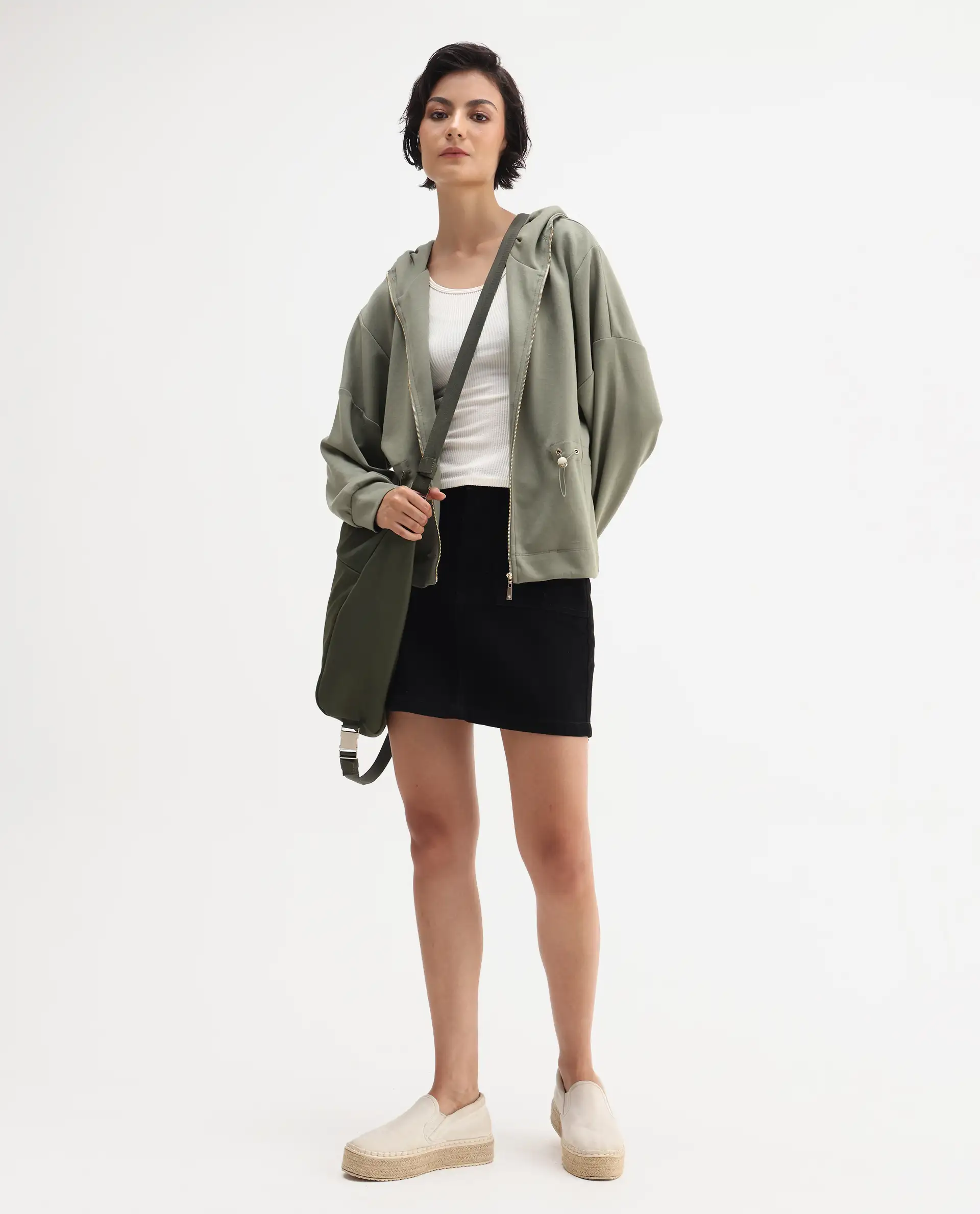 Rareism Women's Nerlo Dusky Green Modal Blend Hooded Relaxed Fit Printed Sweatshirt - Image 2