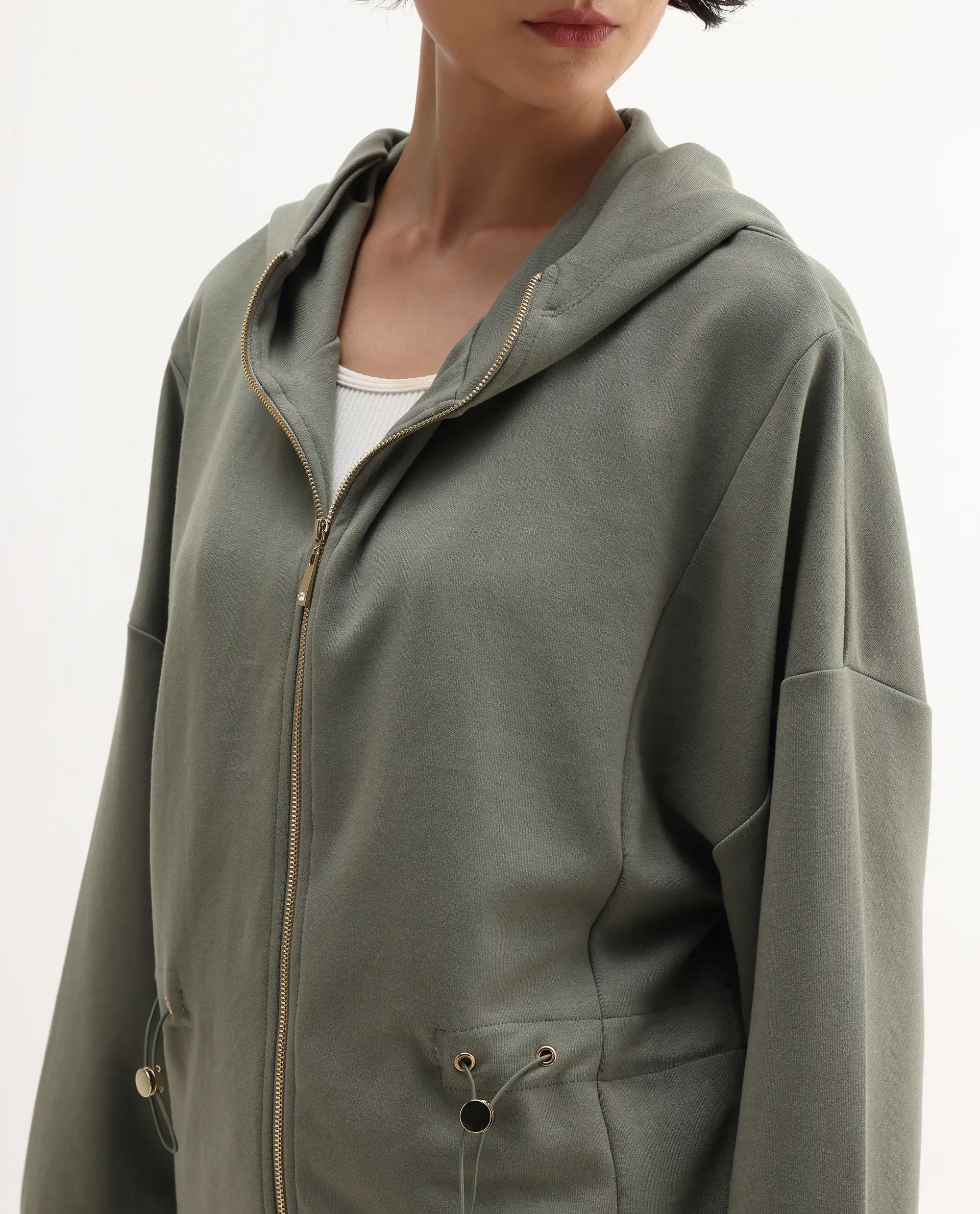 Rareism Women's Nerlo Dusky Green Modal Blend Hooded Relaxed Fit Printed Sweatshirt - Image 4