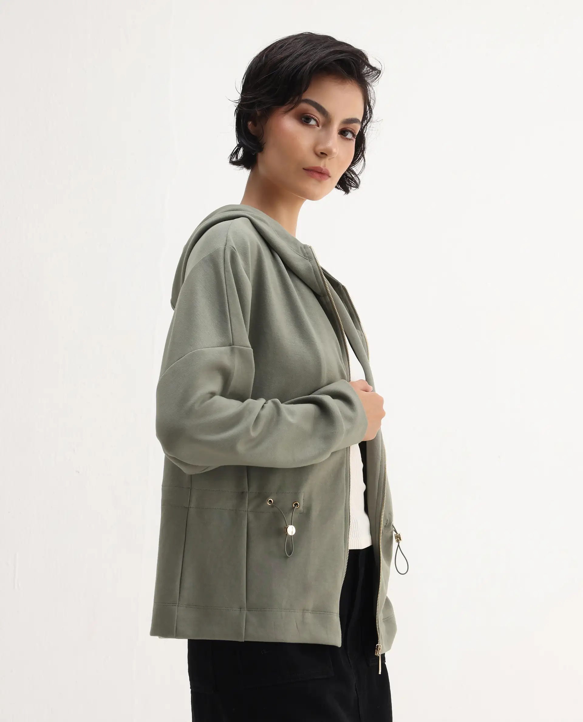 Rareism Women's Nerlo Dusky Green Modal Blend Hooded Relaxed Fit Printed Sweatshirt - Image 6