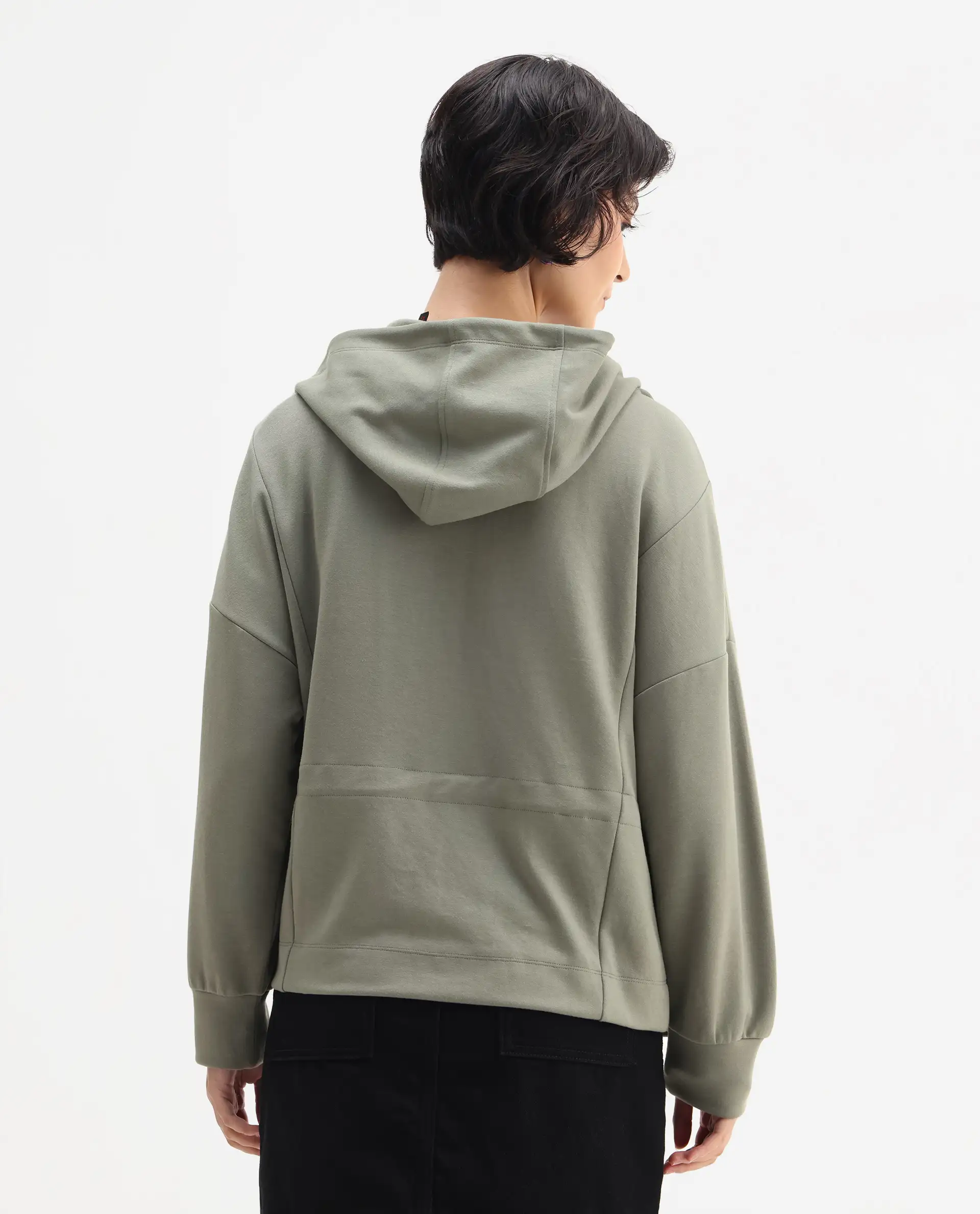 Rareism Women's Nerlo Dusky Green Modal Blend Hooded Relaxed Fit Printed Sweatshirt - Image 7