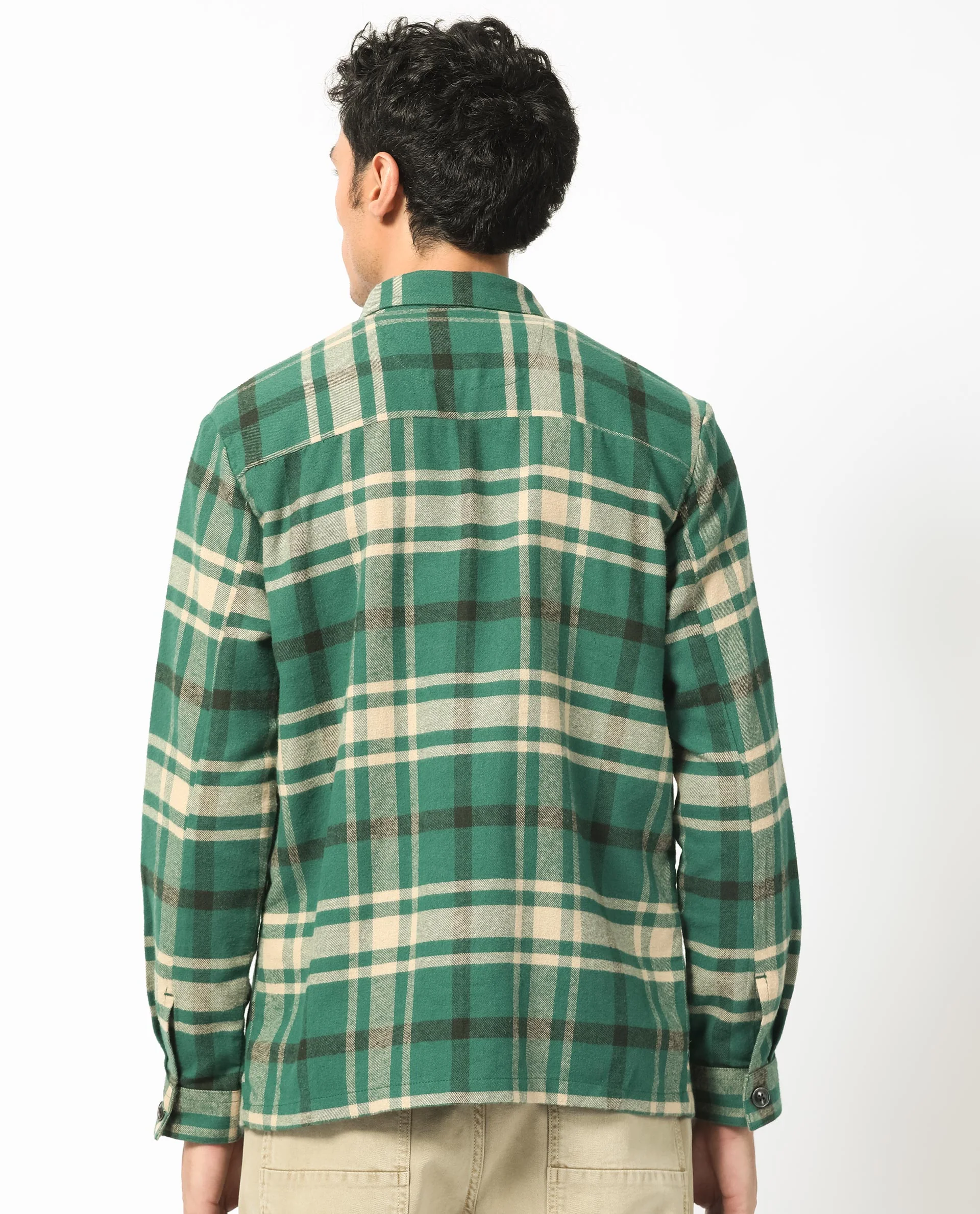 Rare Rabbit Men's Nero Dark Green Cotton Checked Print Relaxed Fit Full Sleeve Spread Collar Shacket - Image 8