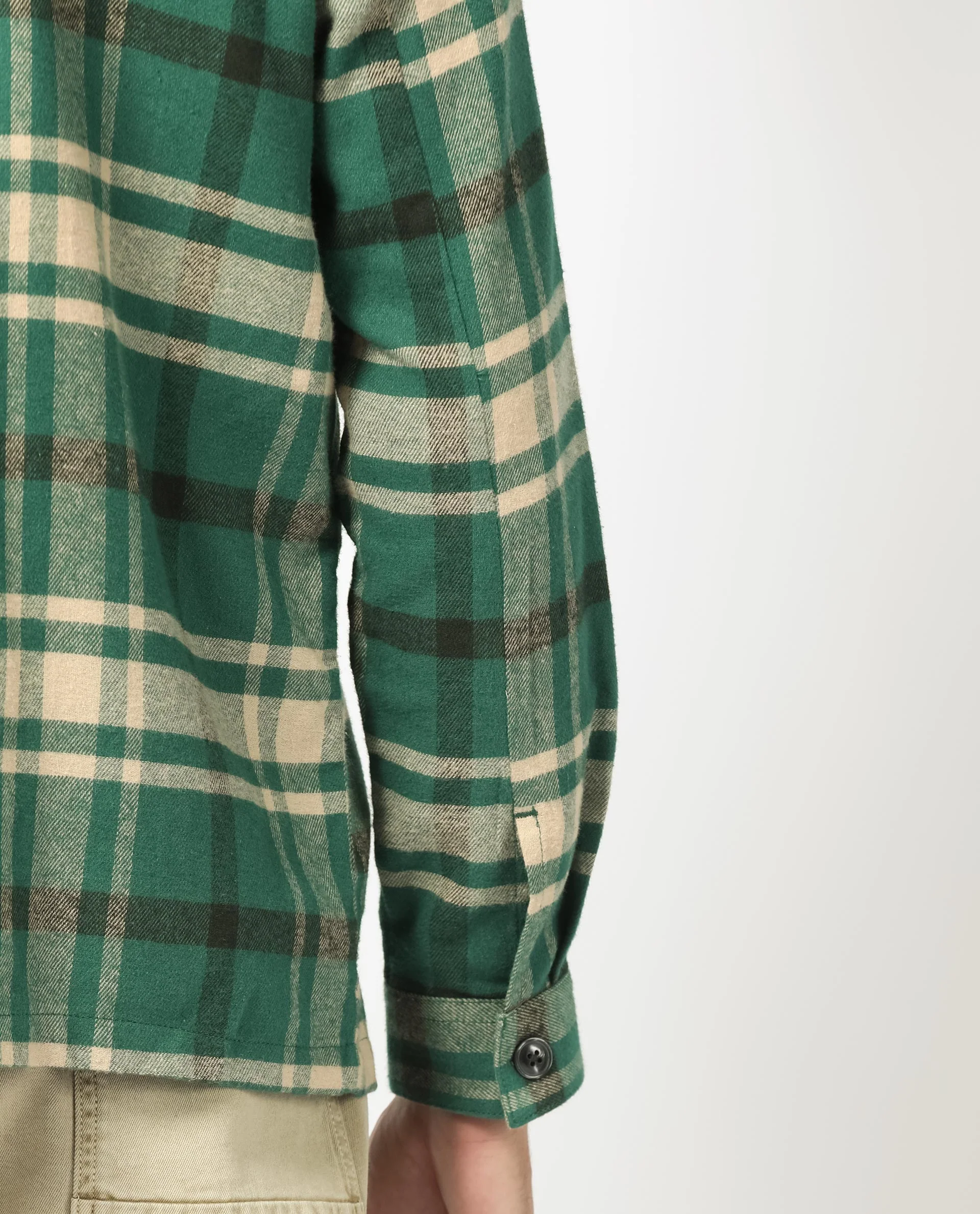 Rare Rabbit Men's Nero Dark Green Cotton Checked Print Relaxed Fit Full Sleeve Spread Collar Shacket - Image 9