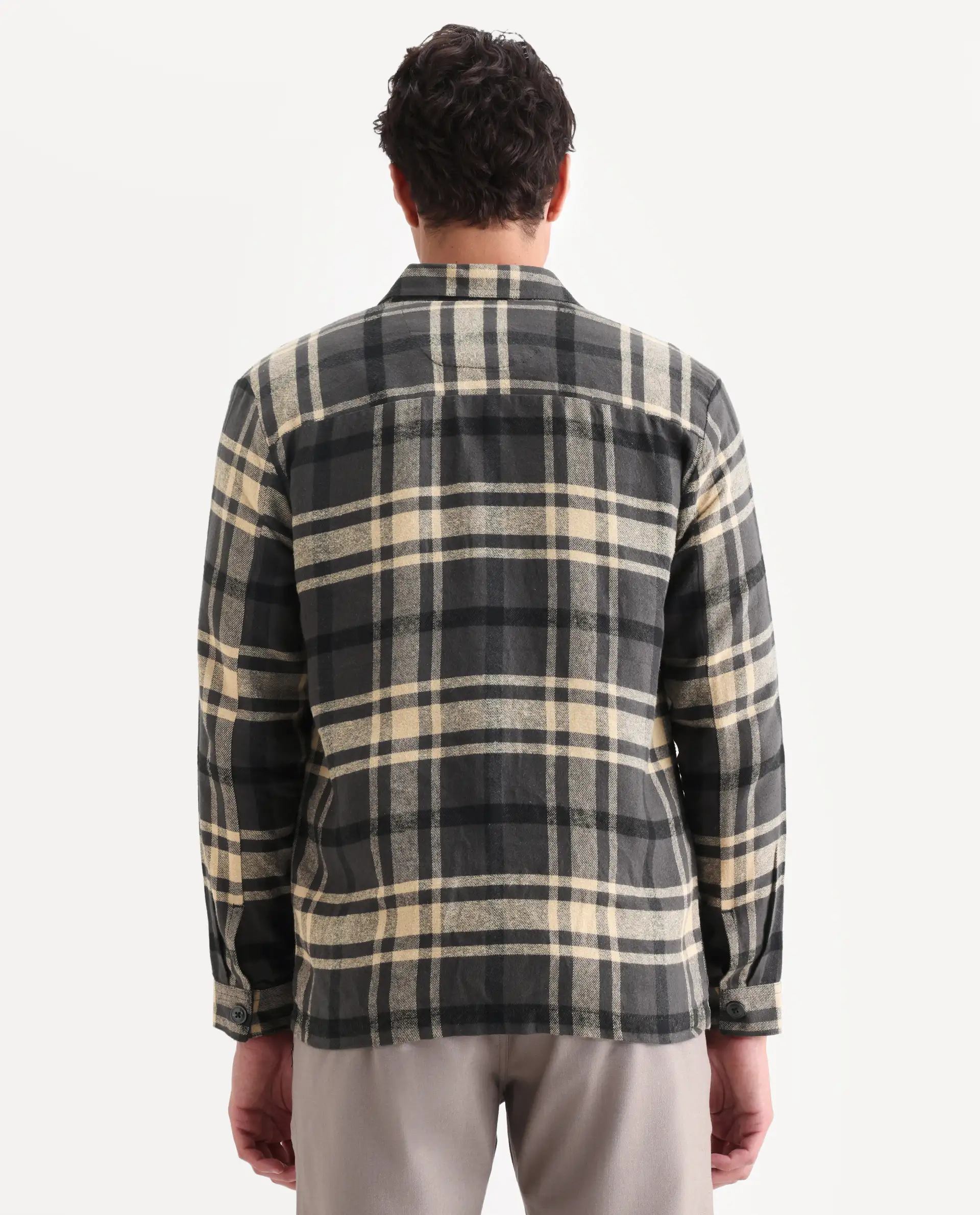 Rare Rabbit Men's Nero Dark Grey Cotton Checked Print Relaxed Fit Full Sleeve Collared Shacket - Image 7