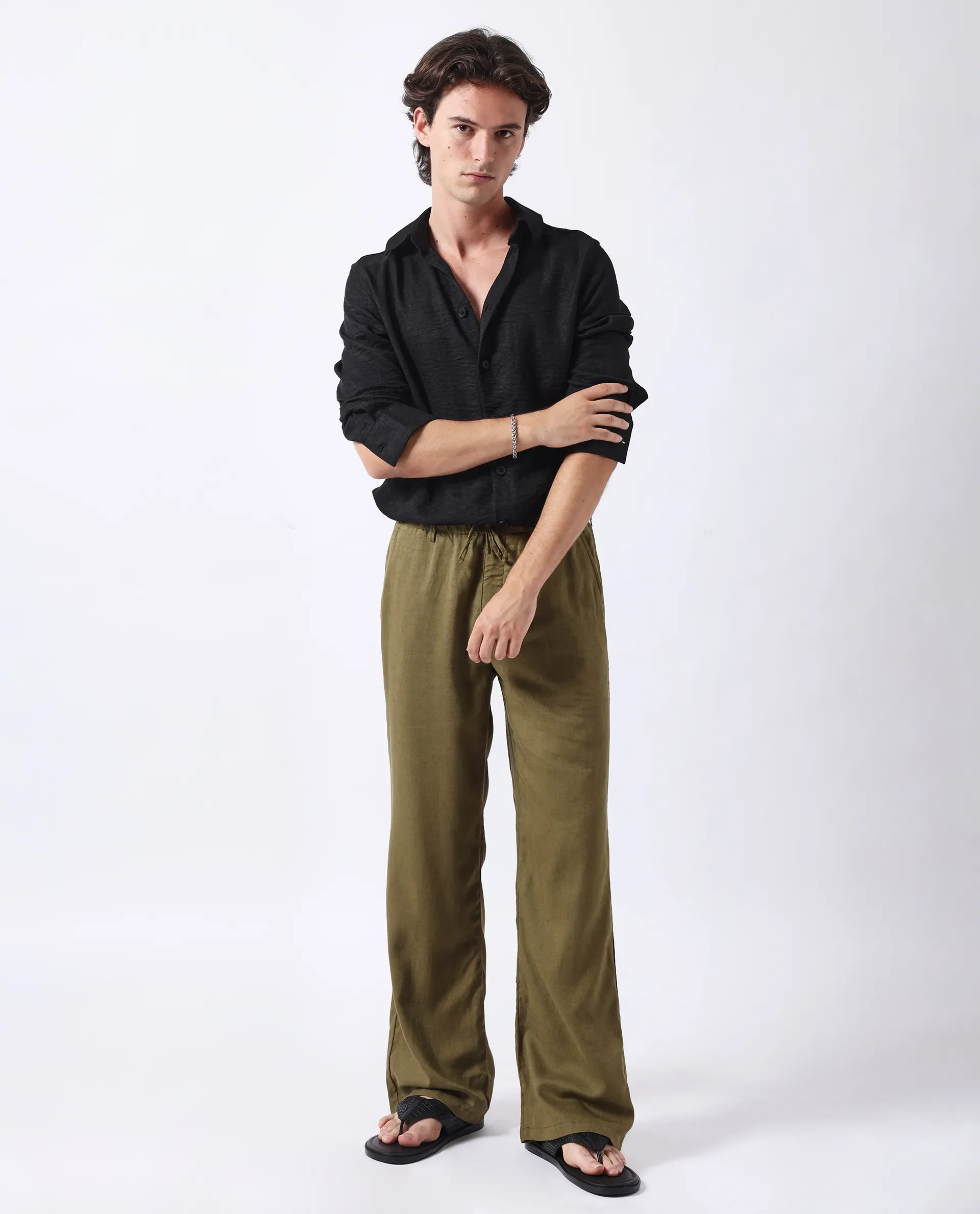 Rare Rabbit Men's Nert Black Cotton Plain Relaxed Fit Full Sleeve Collared Shirt - Image 2