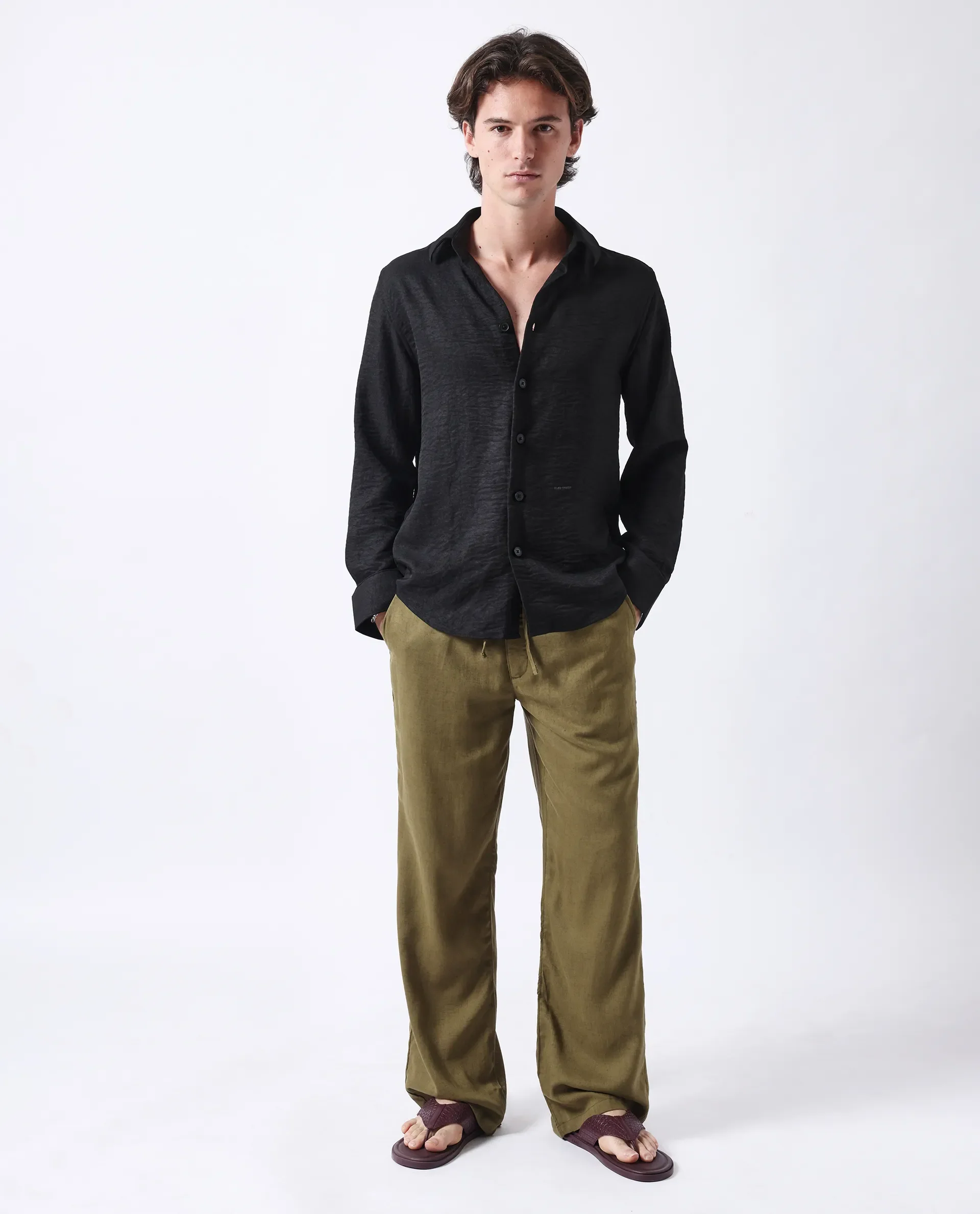 Rare Rabbit Men's Nert Black Cotton Plain Relaxed Fit Full Sleeve Collared Shirt - Image 5
