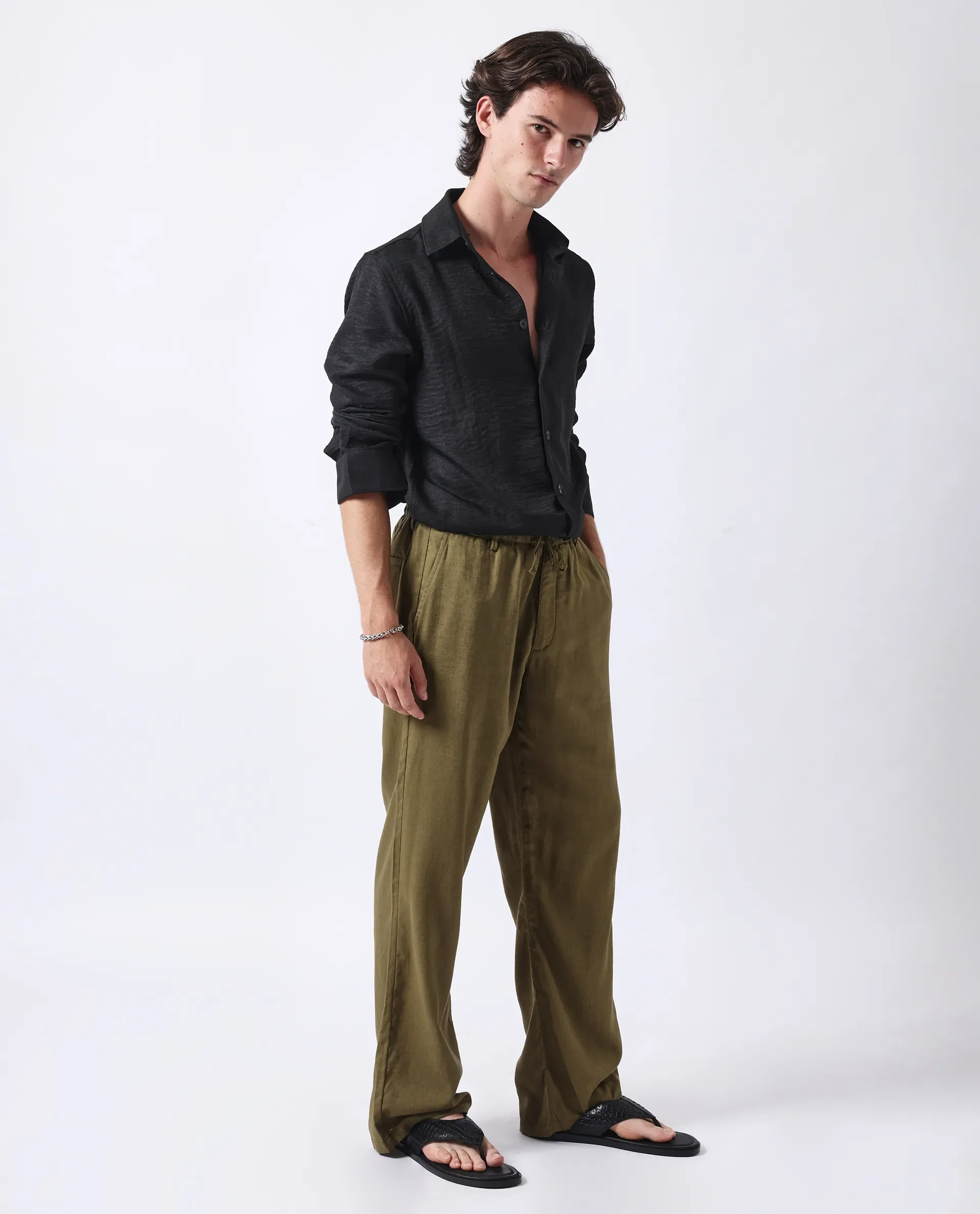 Rare Rabbit Men's Nert Black Cotton Plain Relaxed Fit Full Sleeve Collared Shirt - Image 6