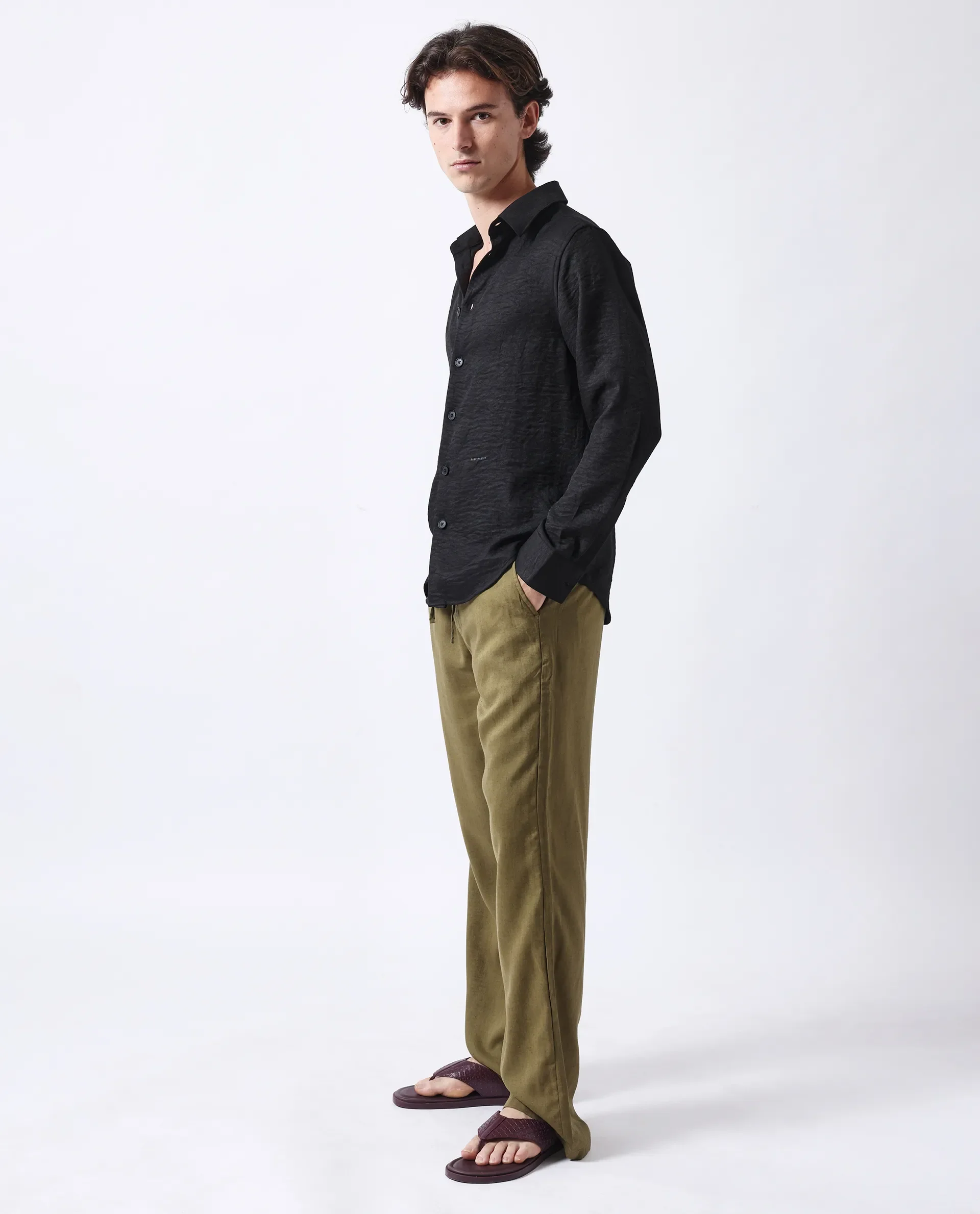 Rare Rabbit Men's Nert Black Cotton Plain Relaxed Fit Full Sleeve Collared Shirt - Image 7