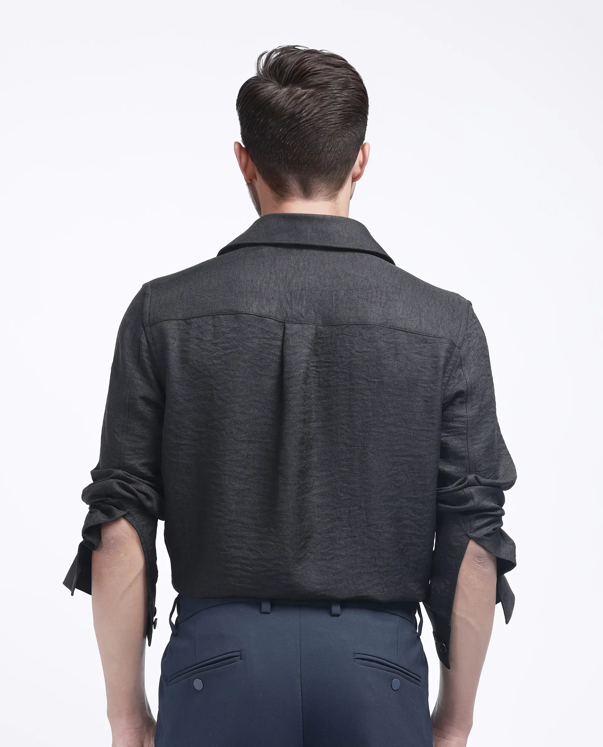 Rare Rabbit Men's Nert Black Cotton Plain Relaxed Fit Full Sleeve Collared Shirt - Image 8