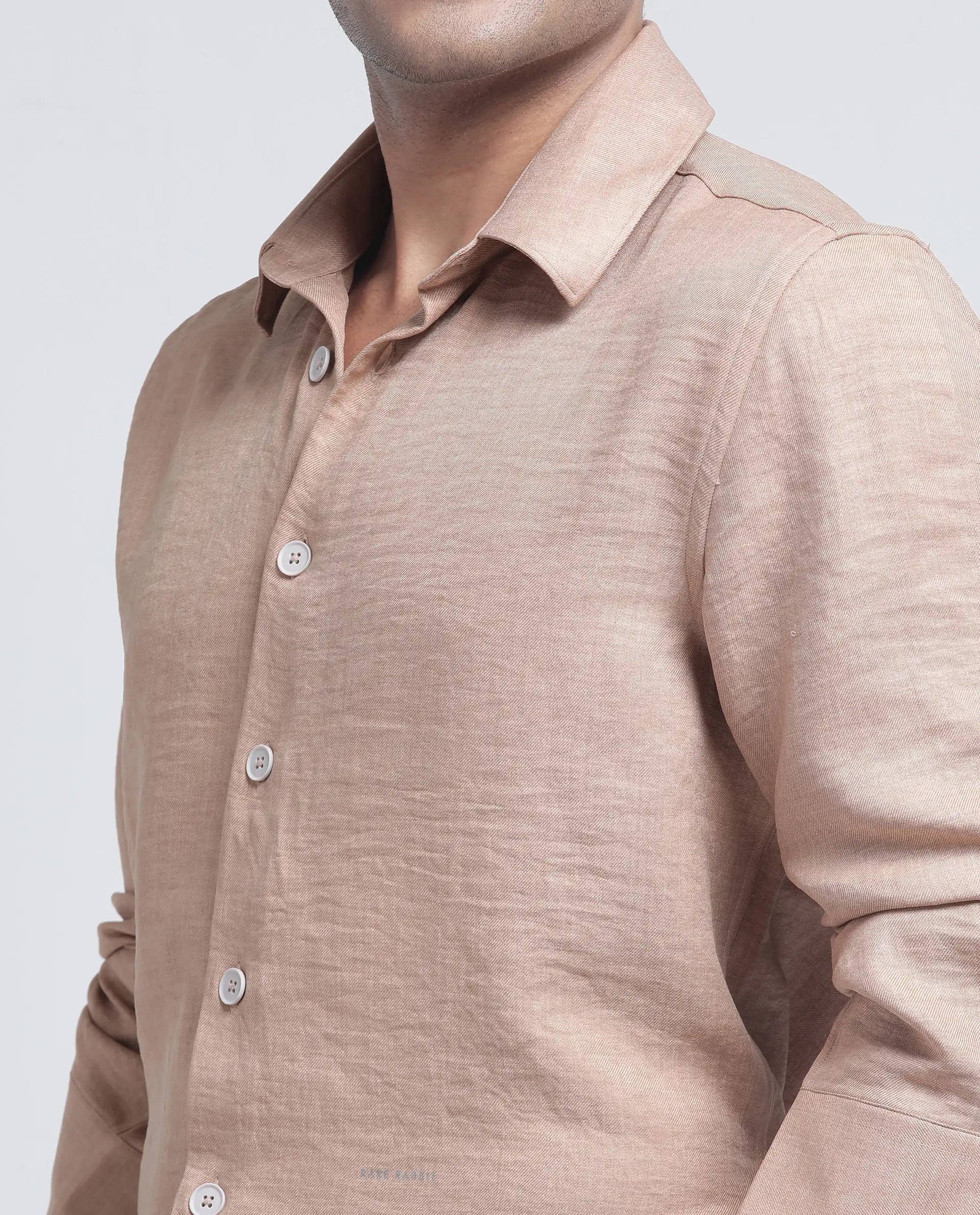 Rare Rabbit Men's Nert Dark Beige Cotton Plain Relaxed Fit Full Sleeve Collared Shirt - Image 3