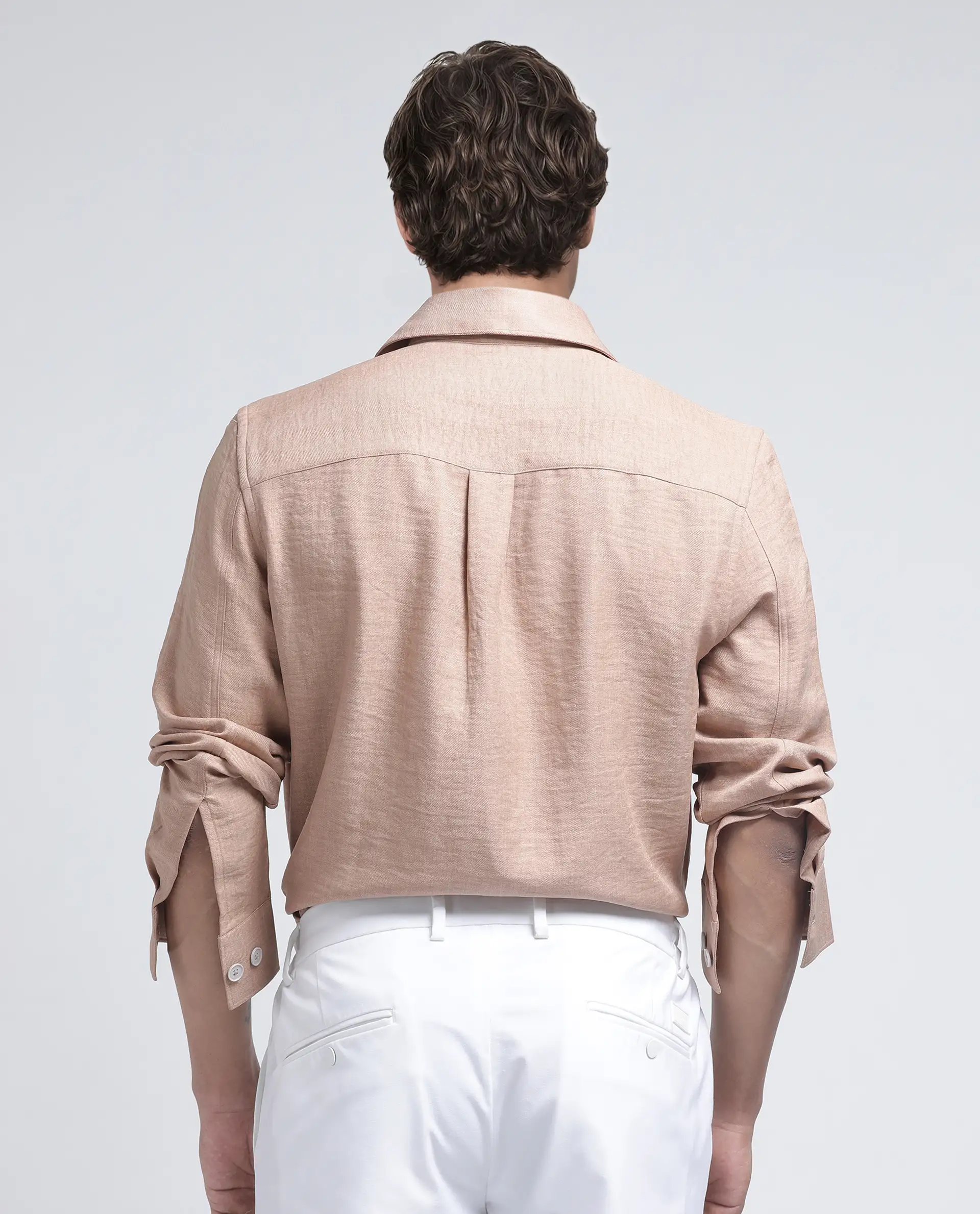 Rare Rabbit Men's Nert Dark Beige Cotton Plain Relaxed Fit Full Sleeve Collared Shirt - Image 4