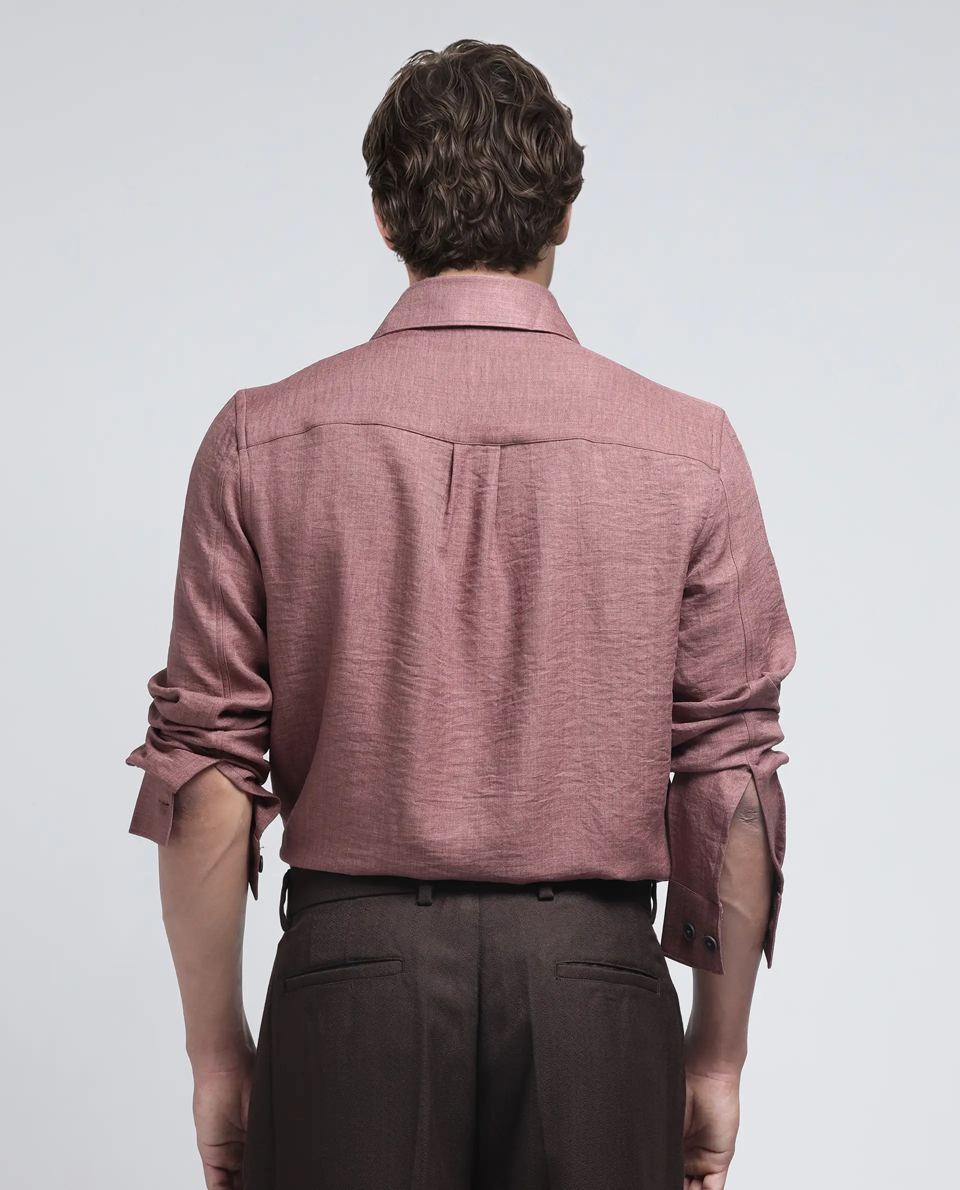 Rare Rabbit Men's Nert Dark Peach Cotton Plain Relaxed Fit Full Sleeve Collared Shirt - Image 3