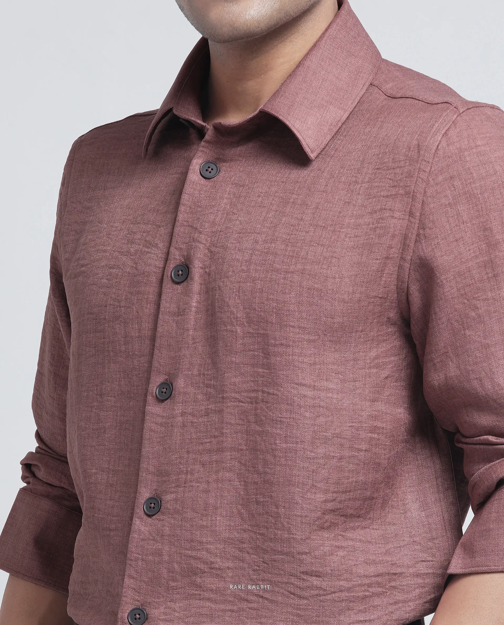 Rare Rabbit Men's Nert Dark Peach Cotton Plain Relaxed Fit Full Sleeve Collared Shirt - Image 4