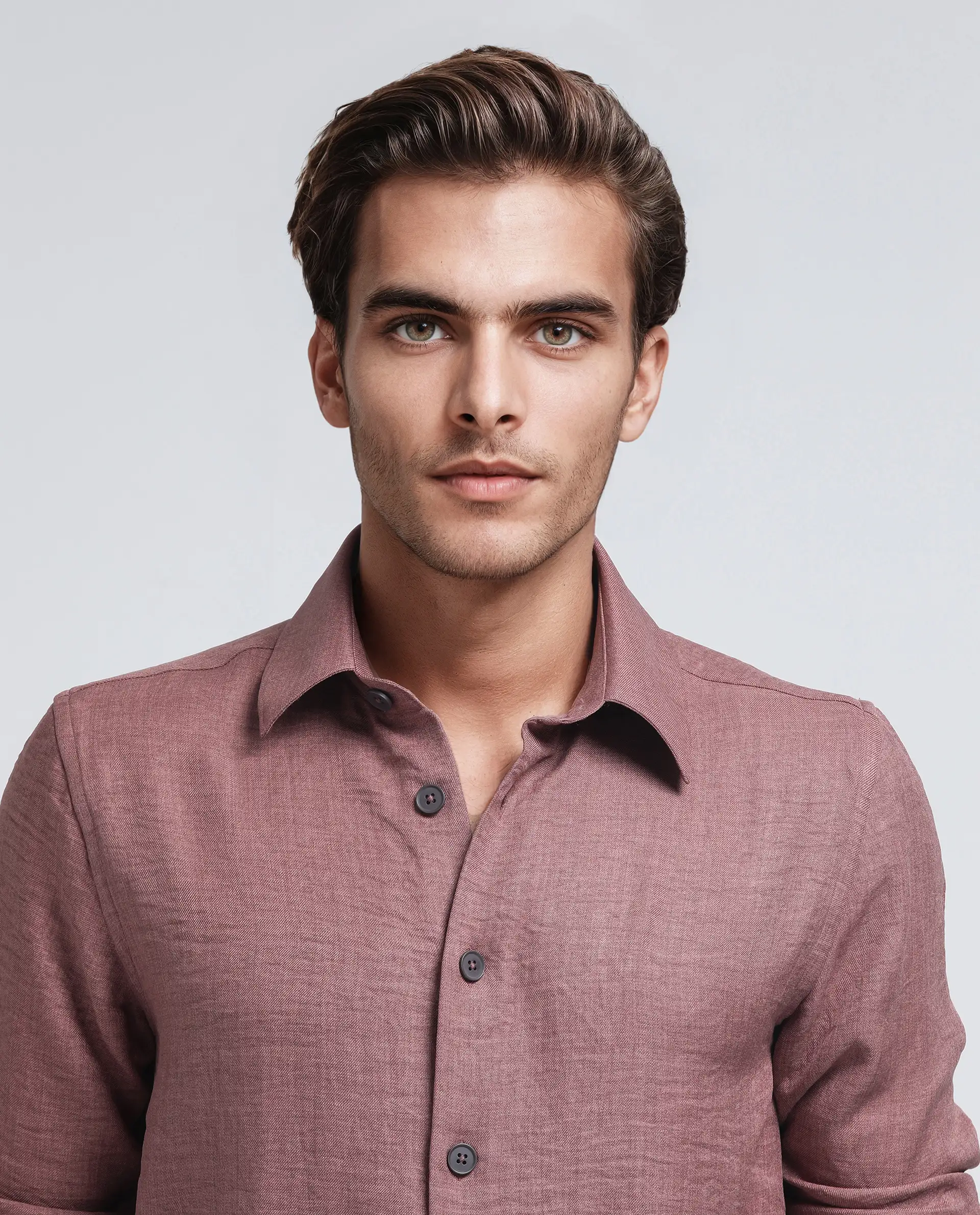 Rare Rabbit Men's Nert Dark Peach Cotton Plain Relaxed Fit Full Sleeve Collared Shirt - Image 5