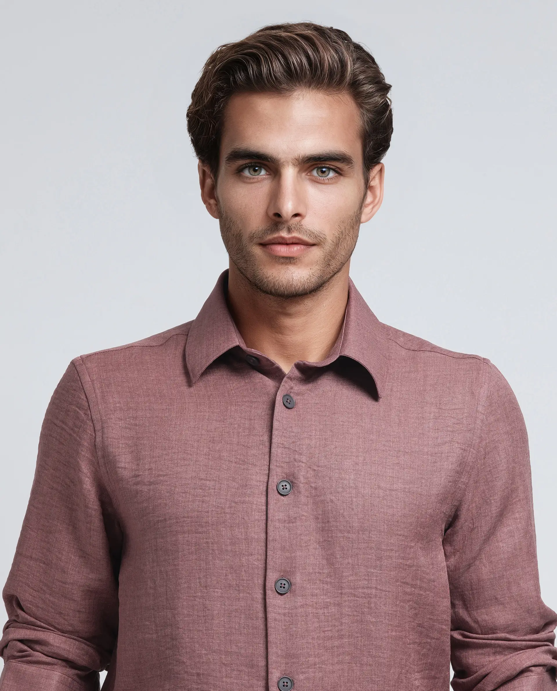 Rare Rabbit Men's Nert Dark Peach Cotton Plain Relaxed Fit Full Sleeve Collared Shirt - Image 9