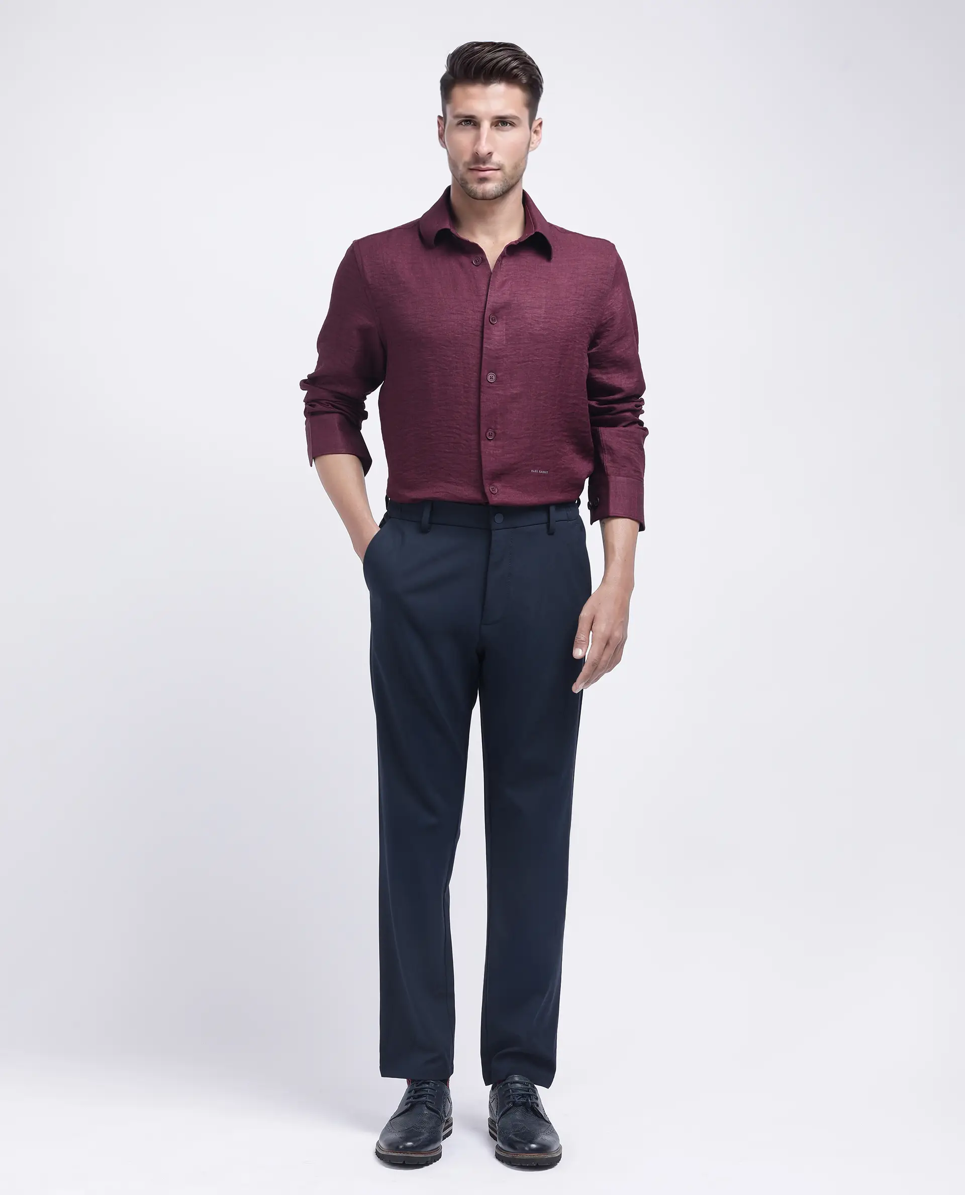 Rare Rabbit Men's Nert Maroon Cotton Plain Relaxed Fit Full Sleeve Collared Shirt - Image 2