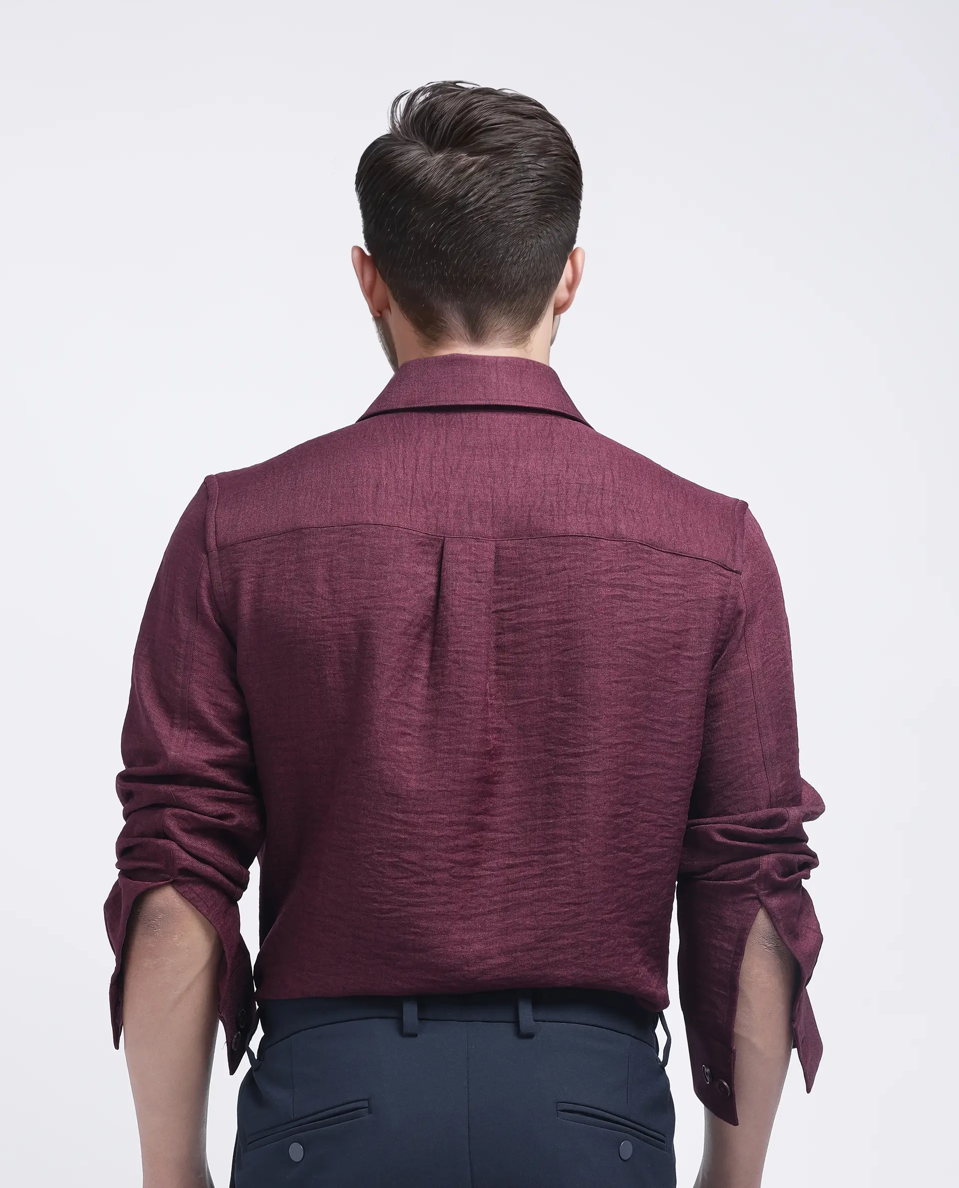 Rare Rabbit Men's Nert Maroon Cotton Plain Relaxed Fit Full Sleeve Collared Shirt - Image 4