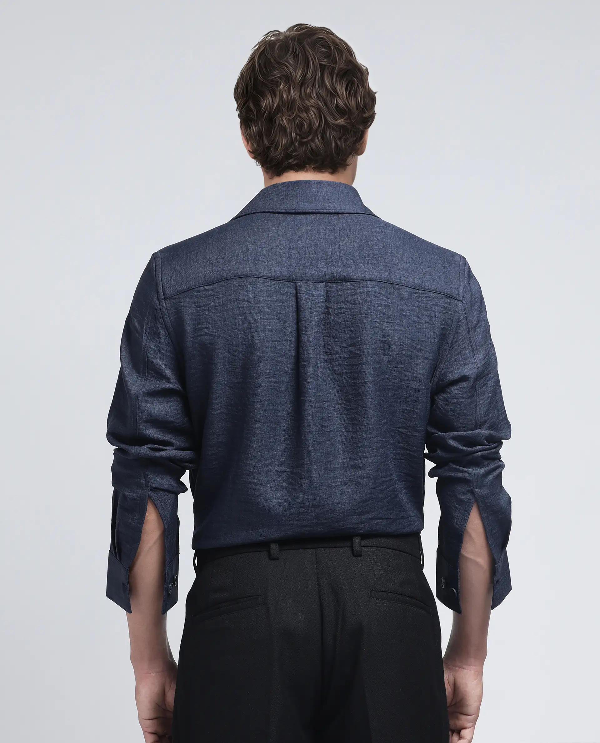 Rare Rabbit Men's Nert Navy Cotton Plain Relaxed Fit Full Sleeve Collared Shirt - Image 5